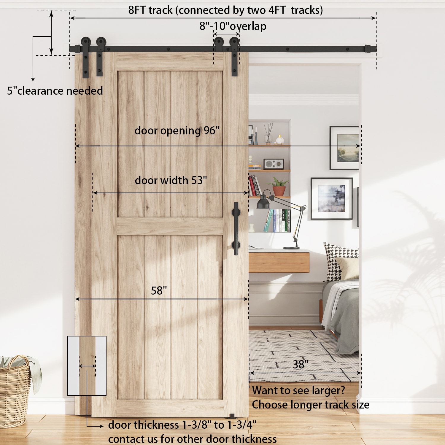 8FT Matte Black Single Track Bypass Barn Door Hardware Kit