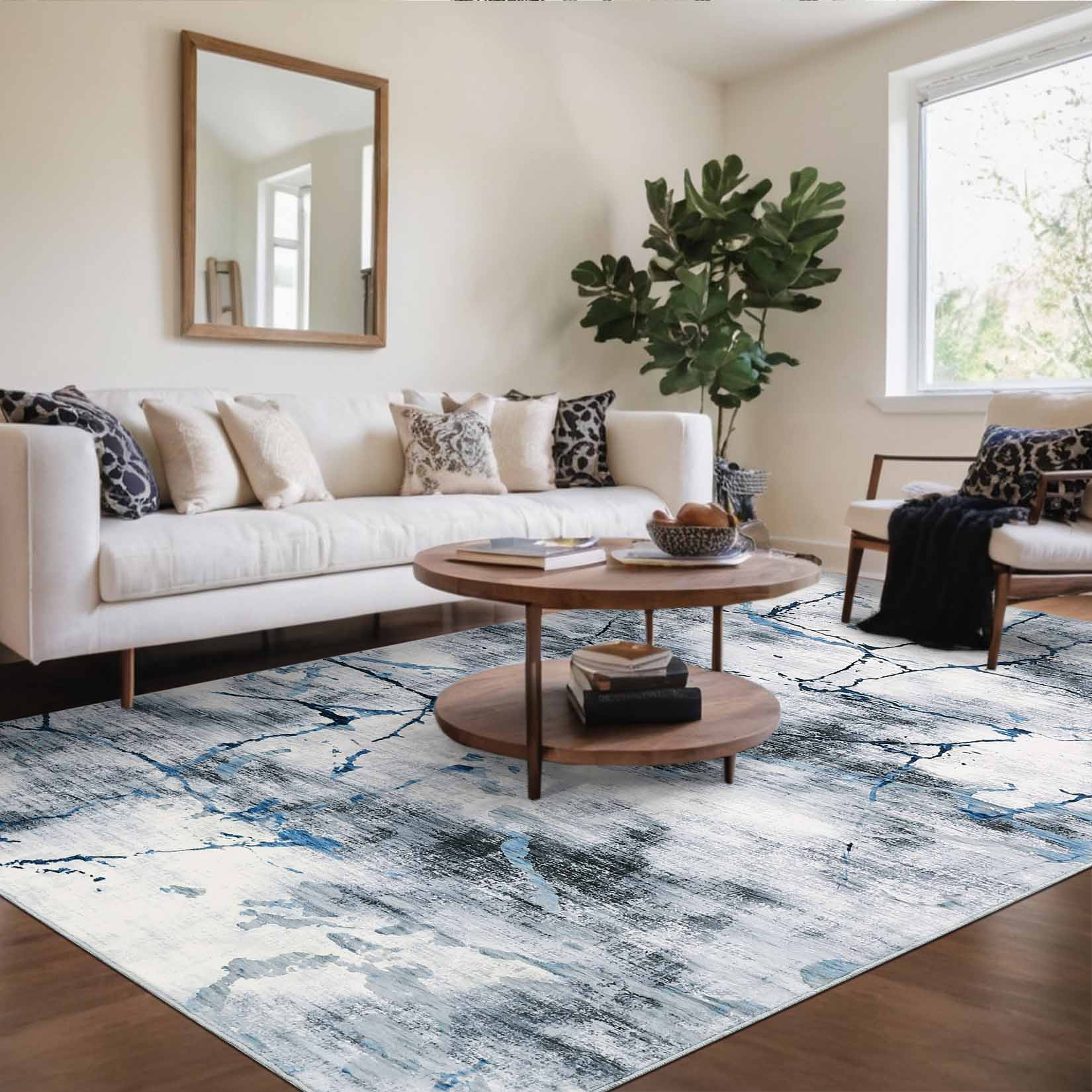 Garvee YXY-LO-PHO-16KJOUYP 9 x 12 (ft) Loomed Polyester Blue Rectangular Indoor Abstract Mid-Century Modern Machine washable Area rug