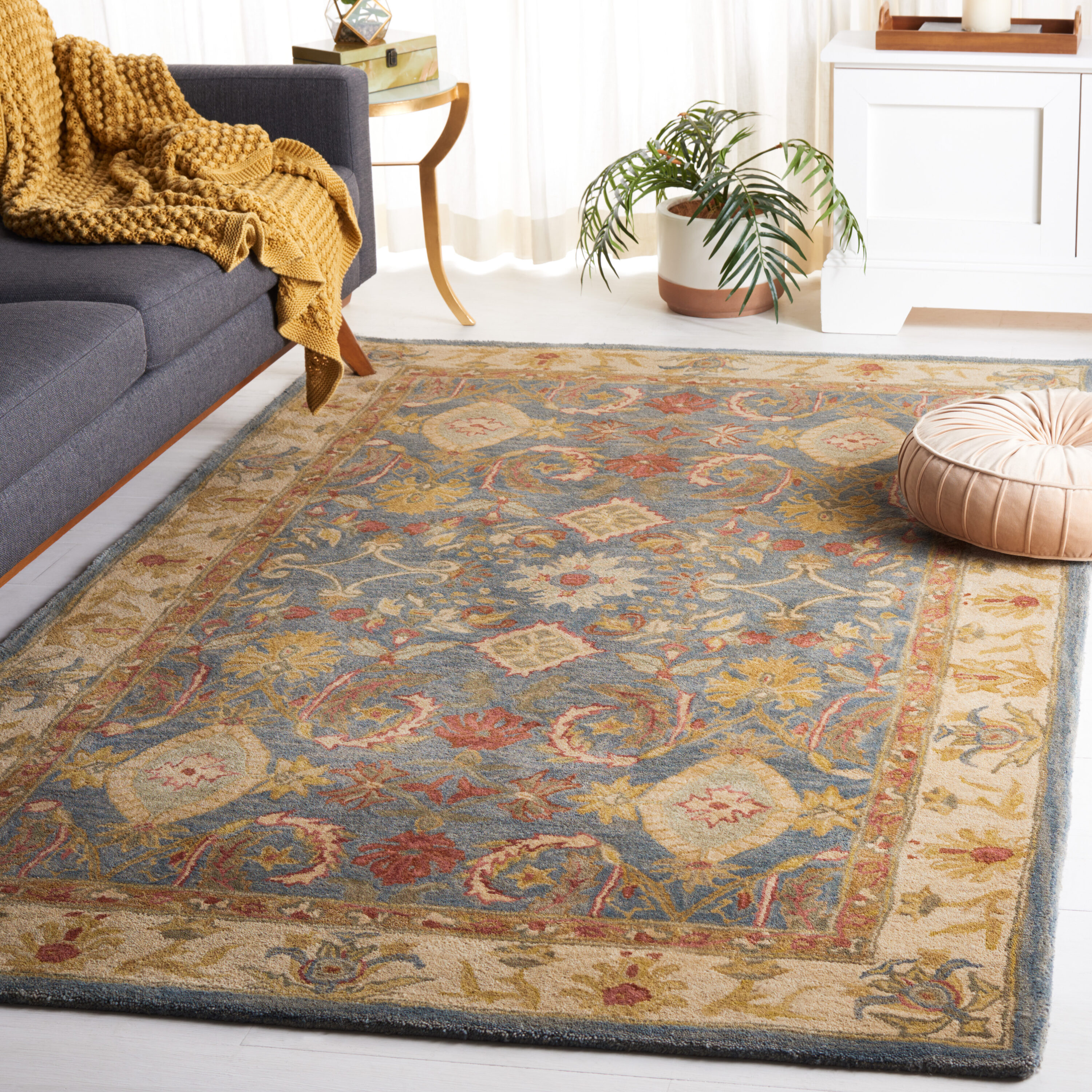  An544 Light Blue/Ivory Traditional 4ft x 6ft Small Rectangle Rug