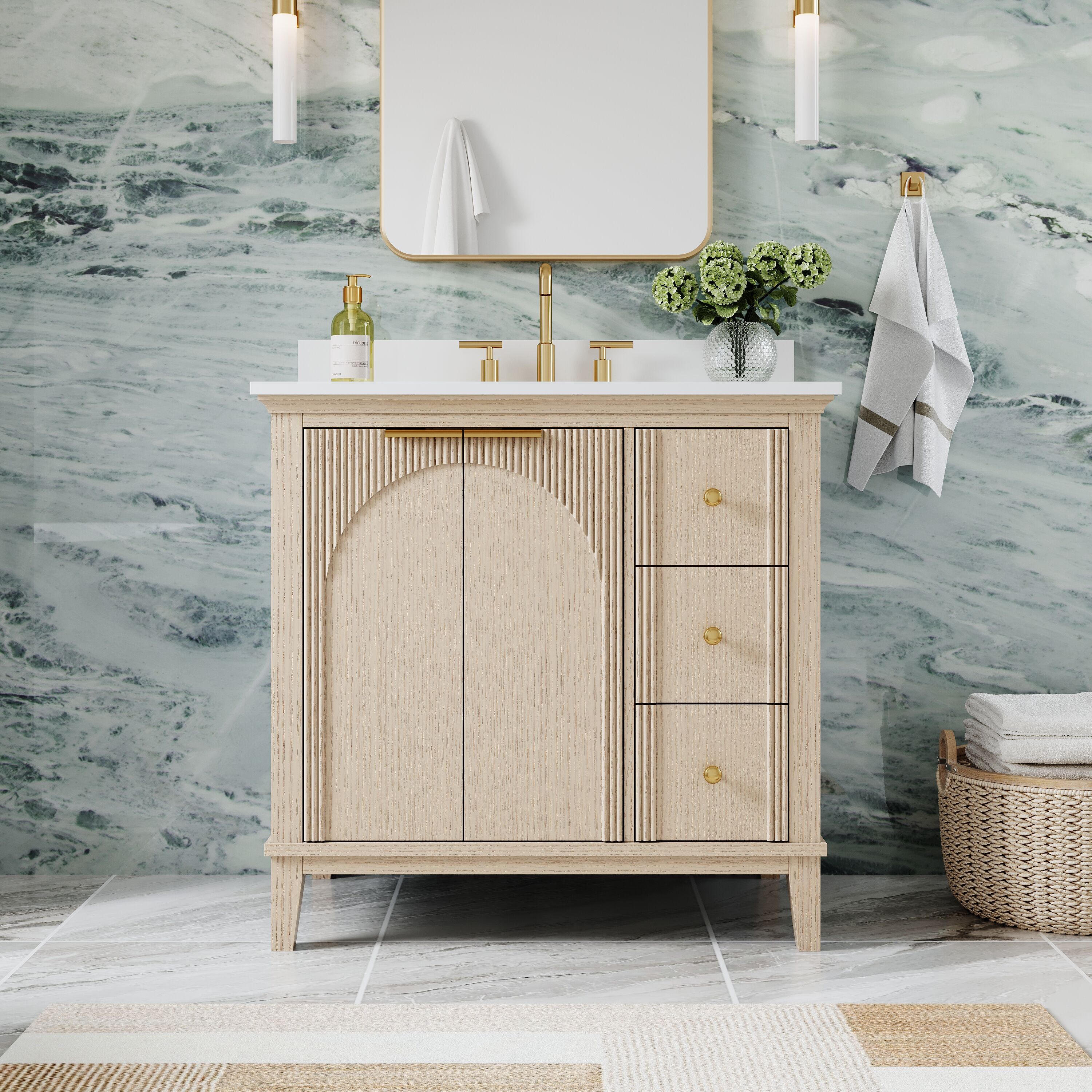 CALVON CLSA Solid Wood Bathroom Vanity with Undermount Sink and Carrera White Quartz Top (Fully Assembled)