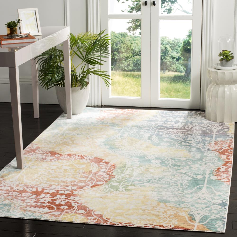 Blue and Rust Abstract Synthetic 6' x 9' Area Rug