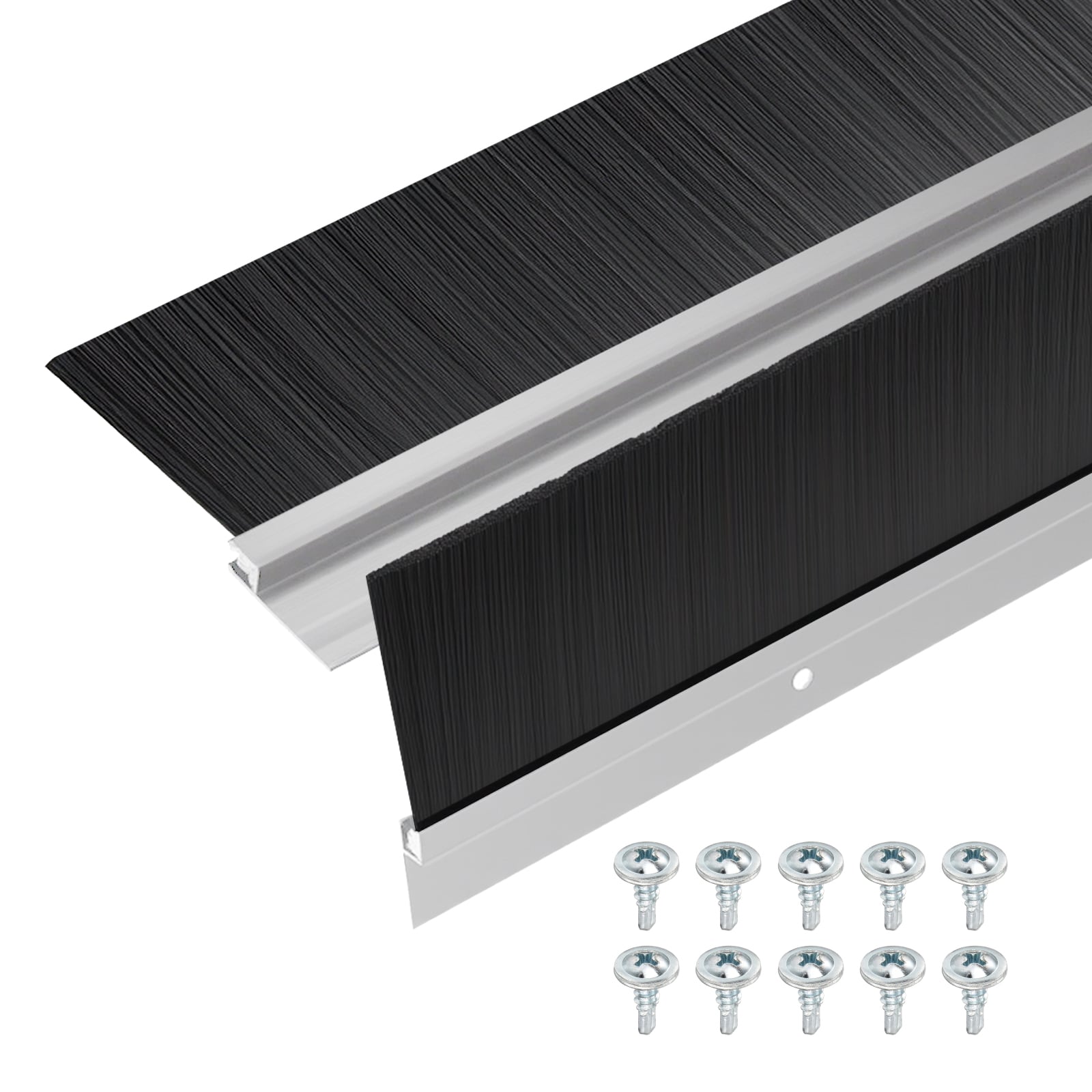 Unique Bargains Door Brush Bottom Sweep-2pcs Weather Stripping with 2.36 Inch Black Nylon Brush Fits for Exterior Doors and Industrial Use-1.1 Inch Wide x 35.46 Inch Long Aluminum Alloy Base-Silver #S26011900UX4736
