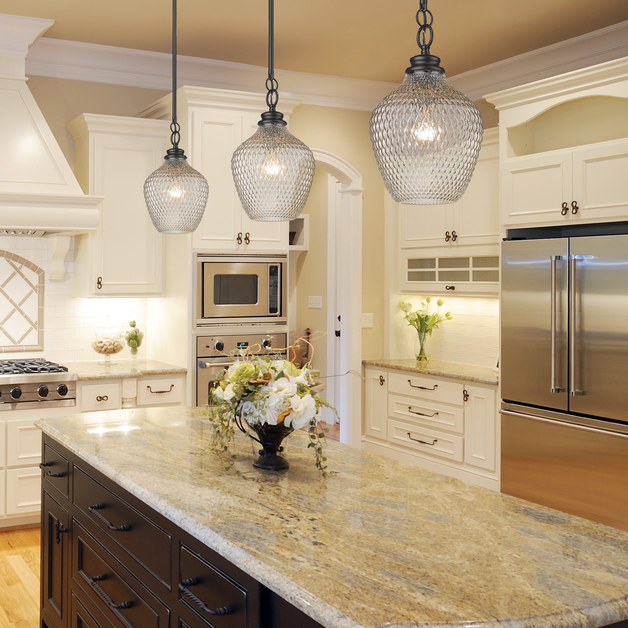 Adeline Matte Black Pendant Light with Embossed Clear Glass Shade