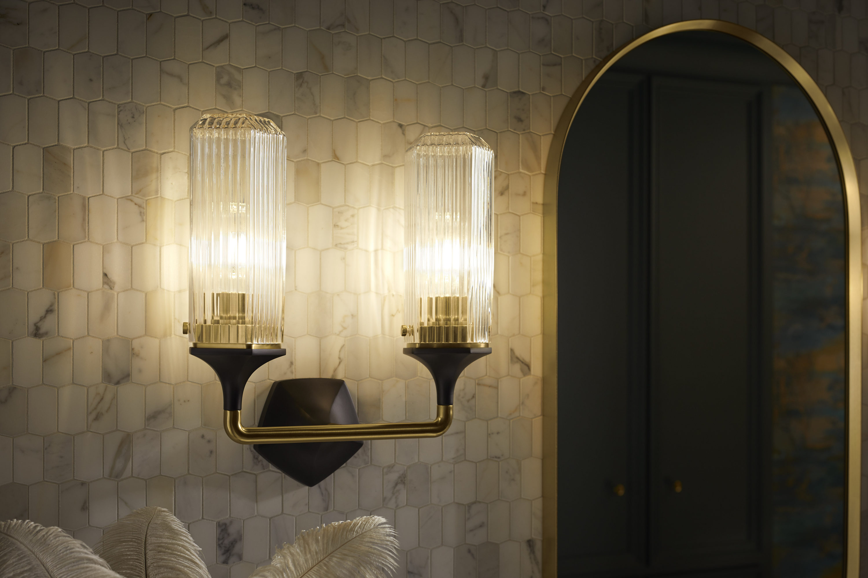 KOHLER Occasion 2-Light Black with Brass Trim Wall Sconce