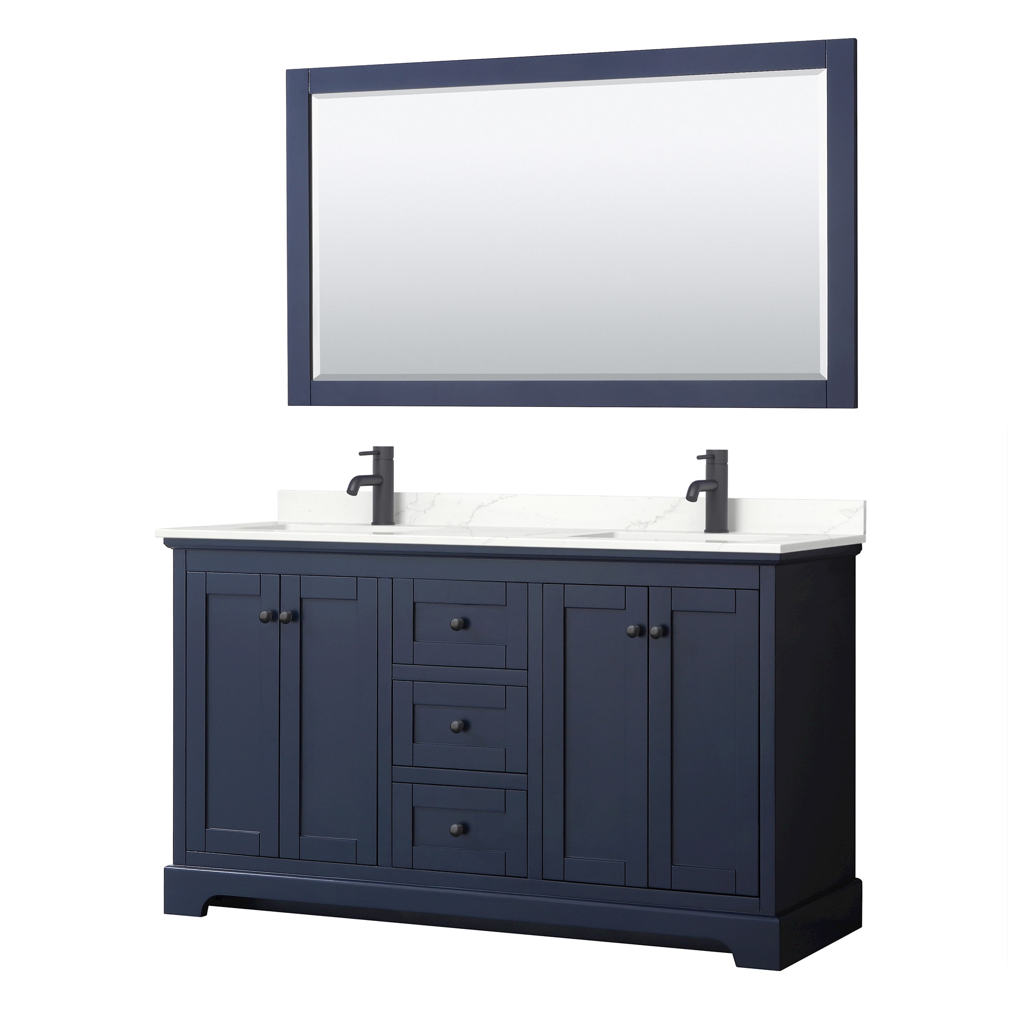 Wyndham Collection WCV232360DBBGTUNSM58 Avery 60-in Dark Blue Undermount Double Sink Bathroom Vanity with Giotto Quartz Top (Mirror Included)