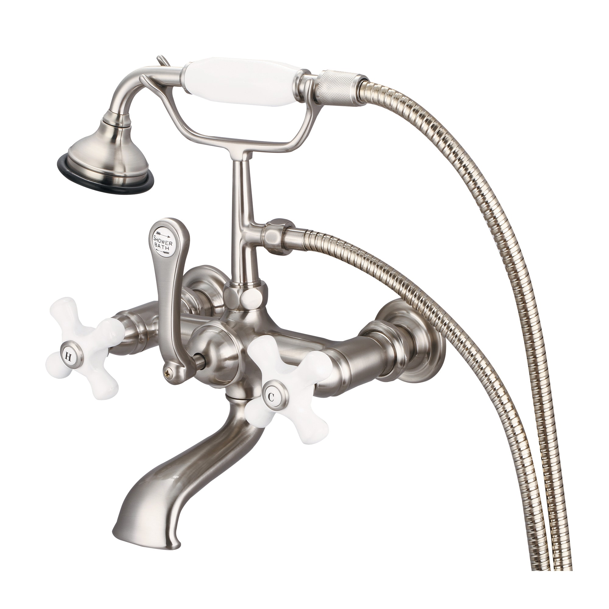 Water Creation F6-0010-02-PX F6 Brushed Nickel 3-handle Wall-mount High-arc Bathtub Faucet with Hand Shower