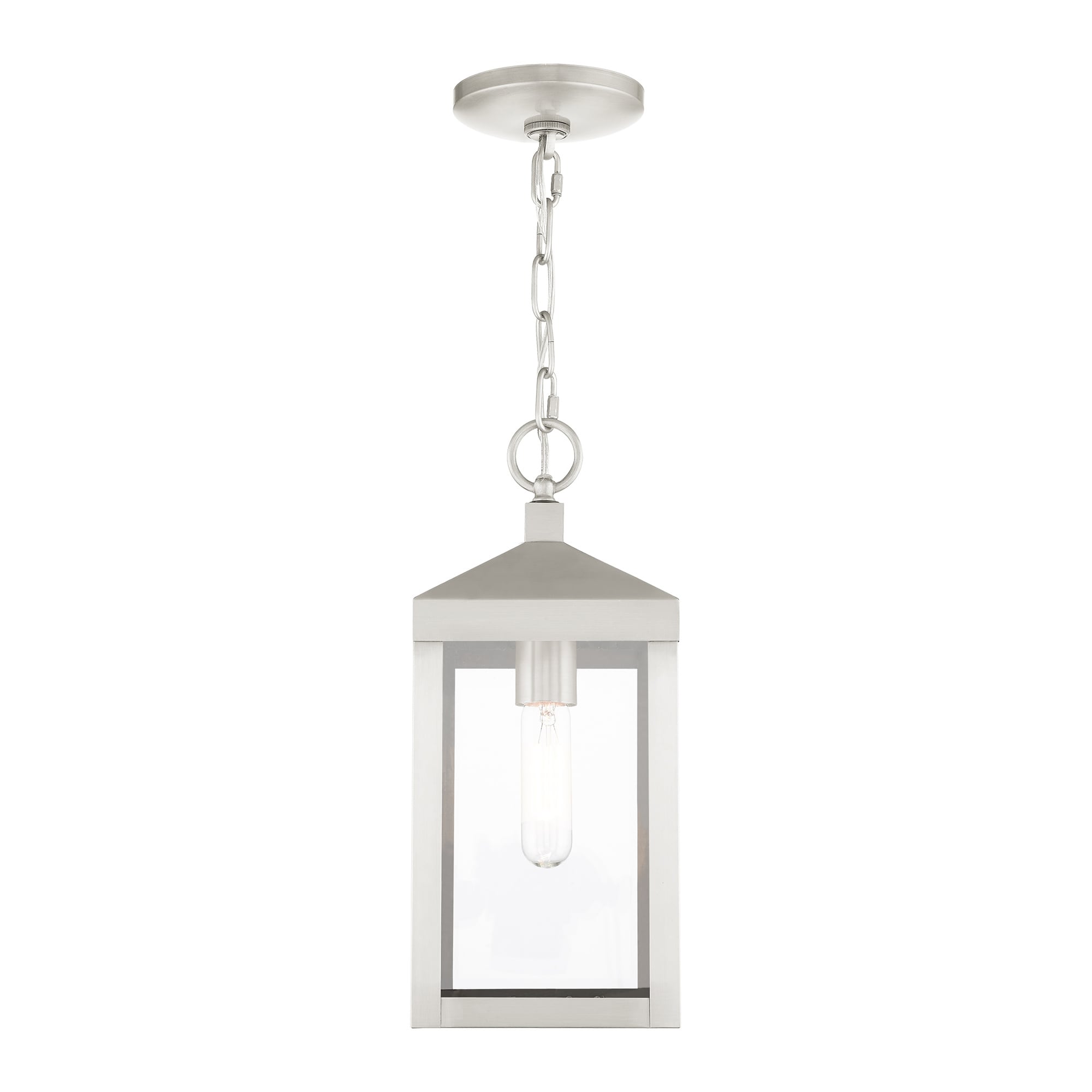 Brushed Nickel Outdoor Pendant Lantern with Clear Glass