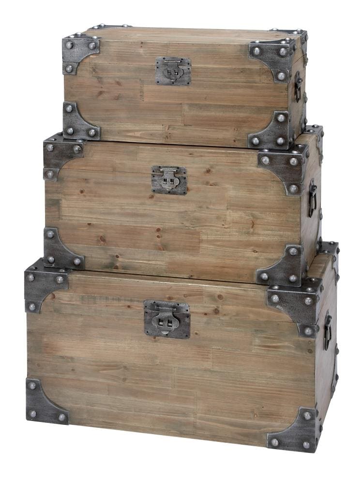 Grayson Lane 53173  Set of 3 32-in, 29-in, 25-in Farmhouse Trunk Brown Wood