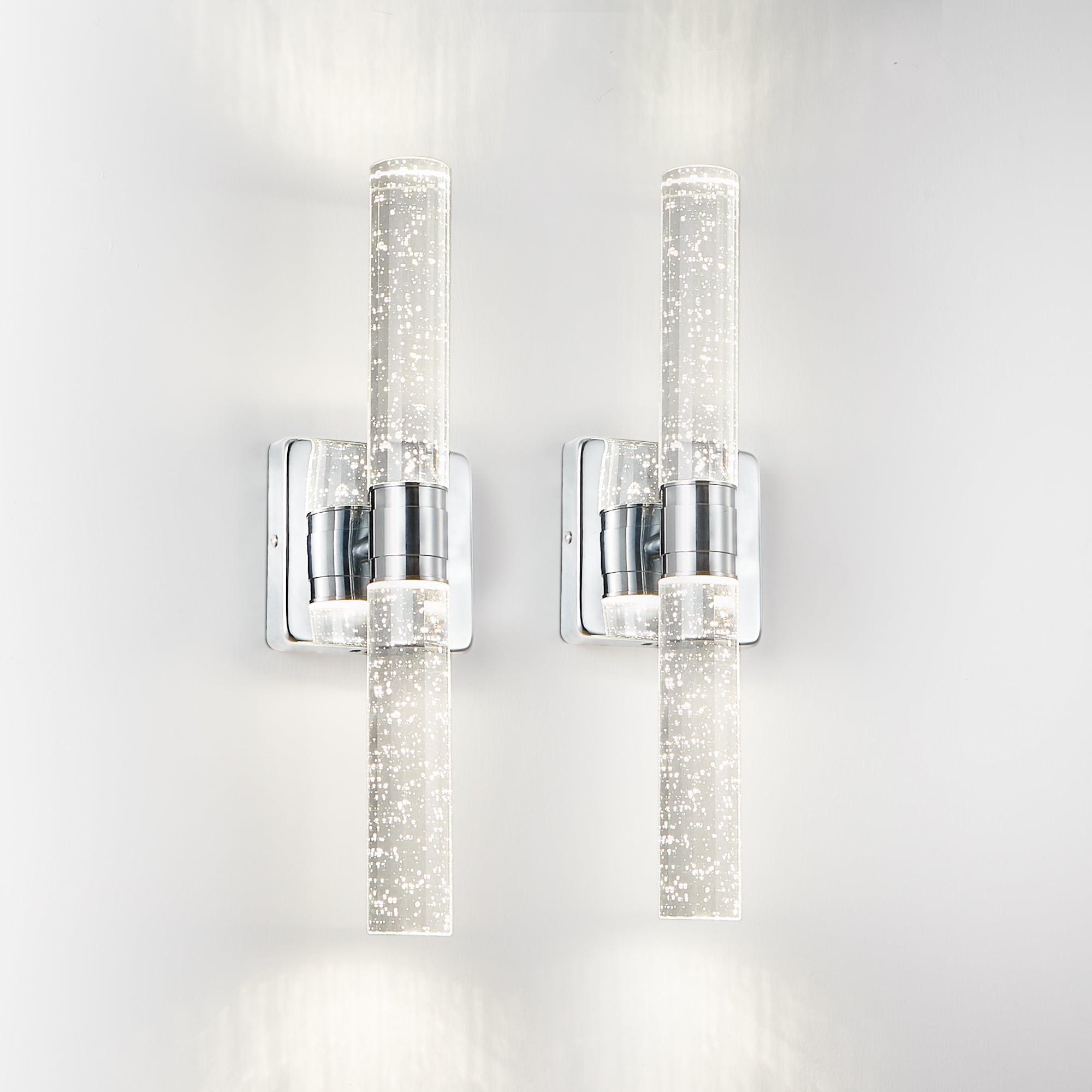 DIKAIDA 2 Packs Contemporary Crystal Wall Light LED Bathroom Vanity Light with Bubble Crystal Indoor Chrome Wall Sconce