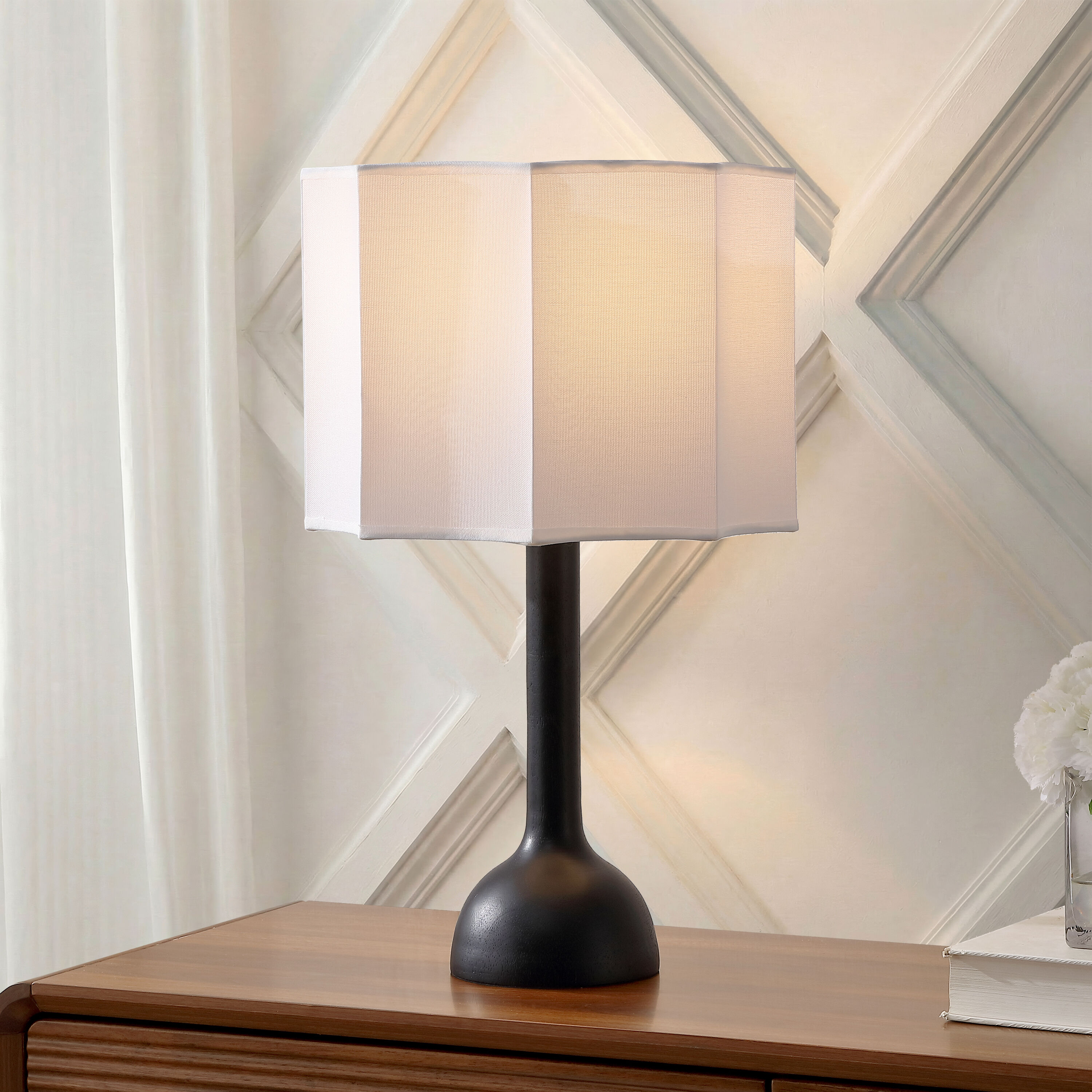 JONATHAN Y - Lisbet 21-in. Mid-Century Modern Tubular Gourd Resin LED Table Lamp with Octagonal ...