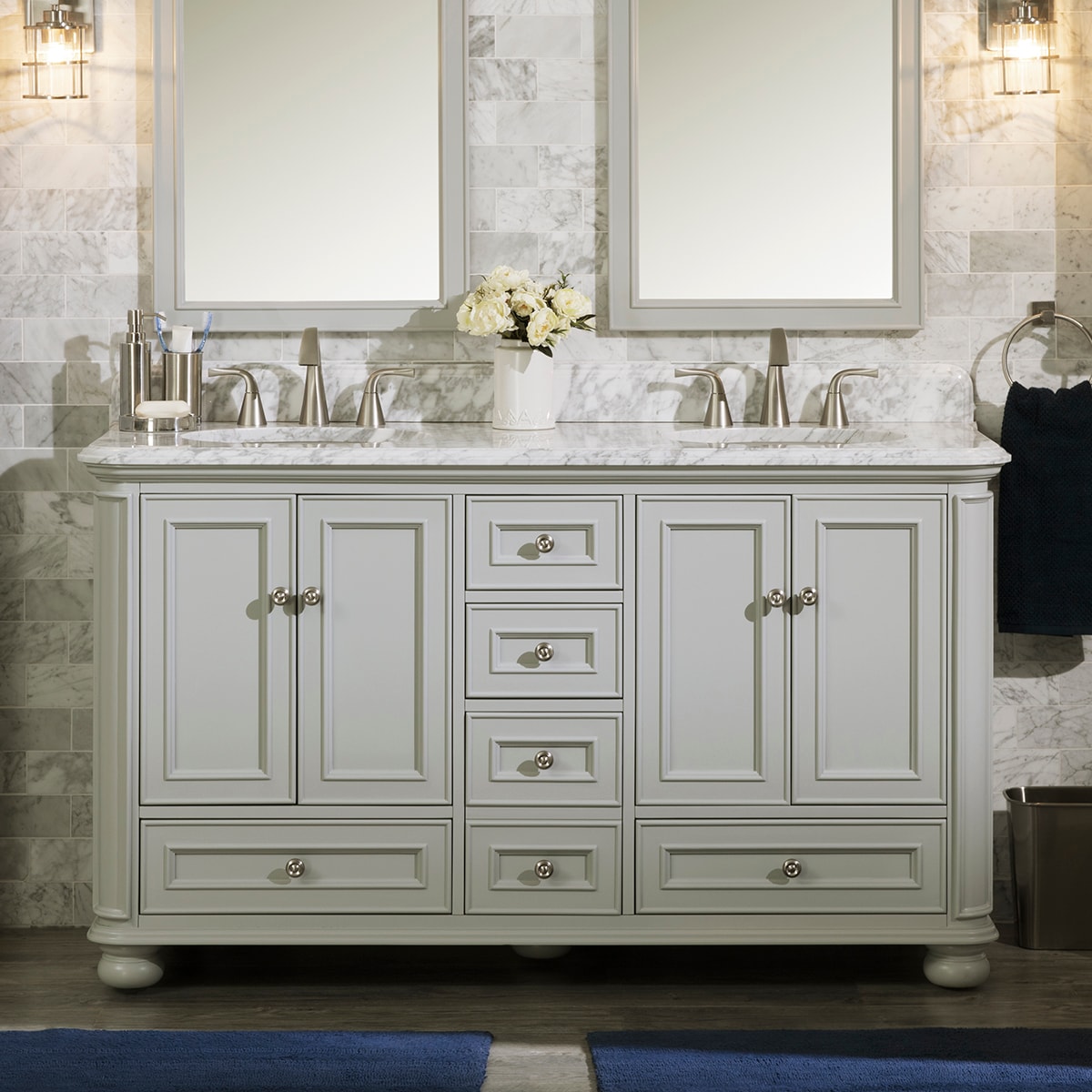 Wrightsville 60-in Light Gray Undermount Double Sink Bathroom Vanity with Natural Carrara Marble Top | - allen + roth 1116VA-60-242-900