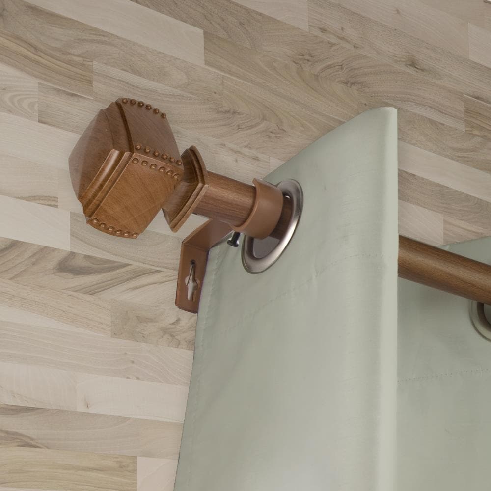Hart & Harlow LW100-27-99W3 1-in Armour Faux Wood 120-in to 170-in Chestnut Steel Single curtain rod with Finials