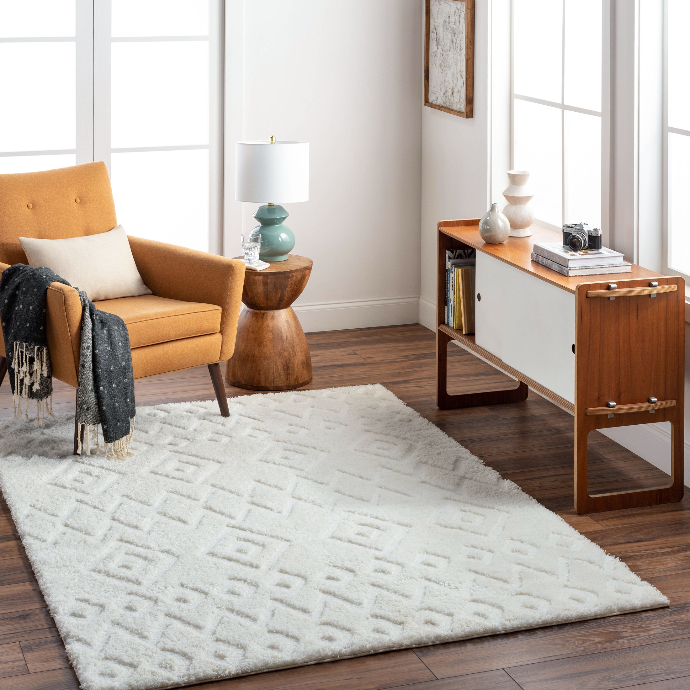 Livabliss Nomadic 5 x 7 (ft) Flatweave Polyester Ivory Rectangular Indoor Spot Clean Only Pet Friendly Area rug