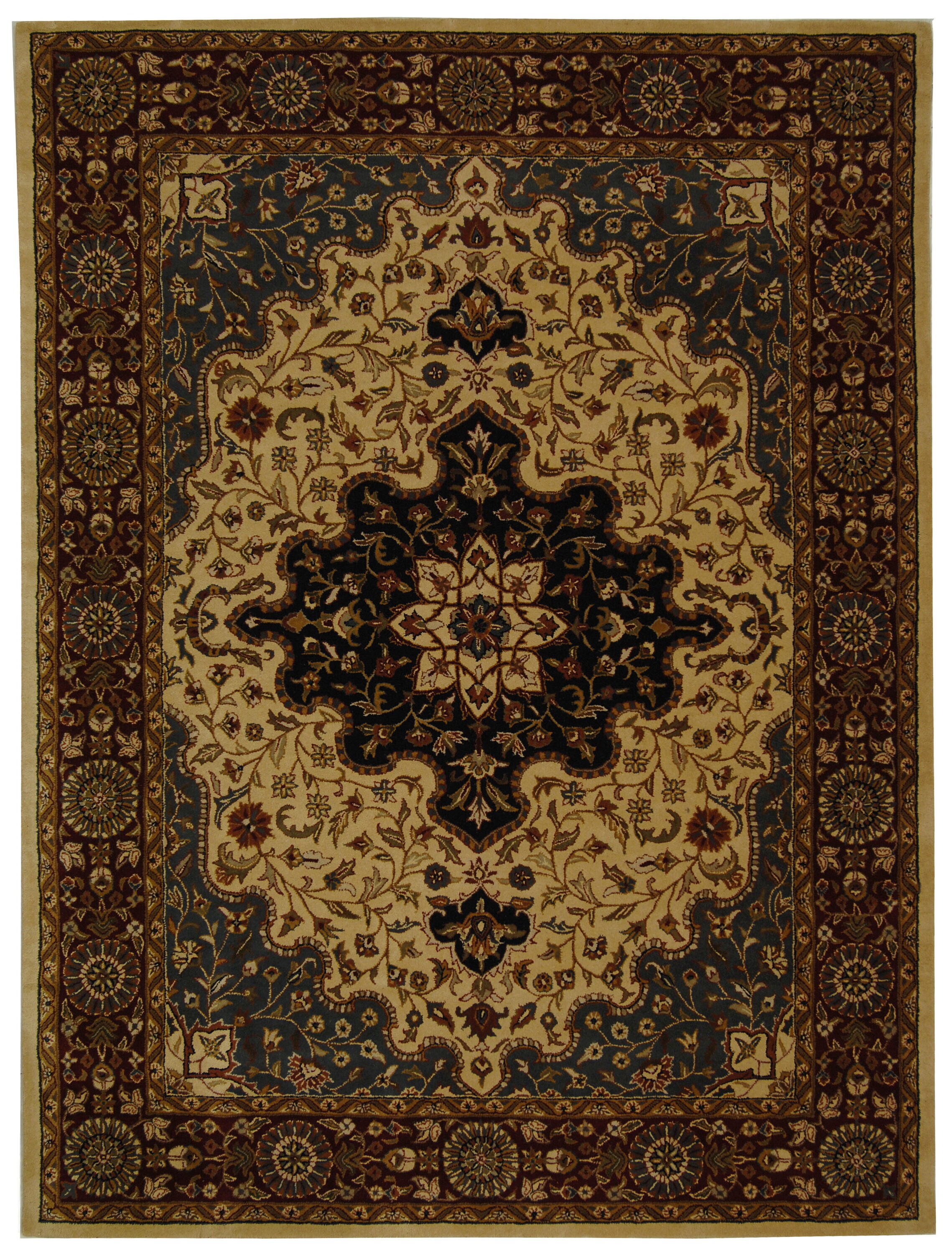 Ivory and Red Hand-Tufted Wool Rectangular Area Rug