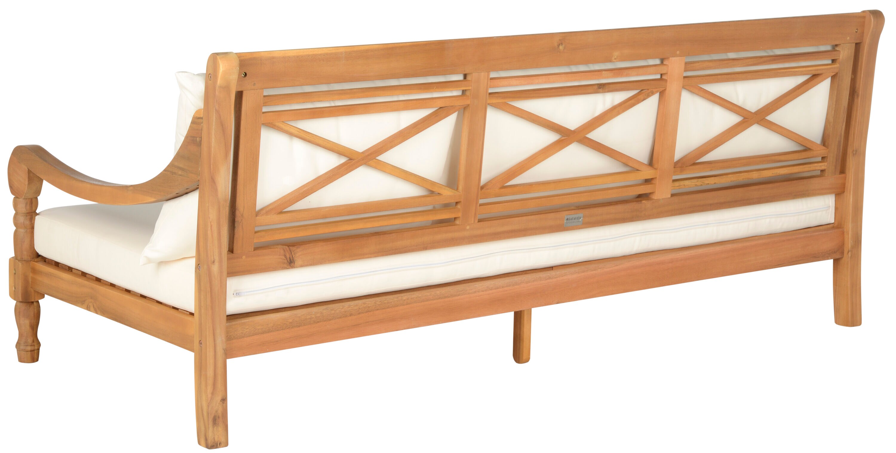 Safavieh PAT6724B Pasadena Outdoor Loveseat with White Cushions and Wood Frame
