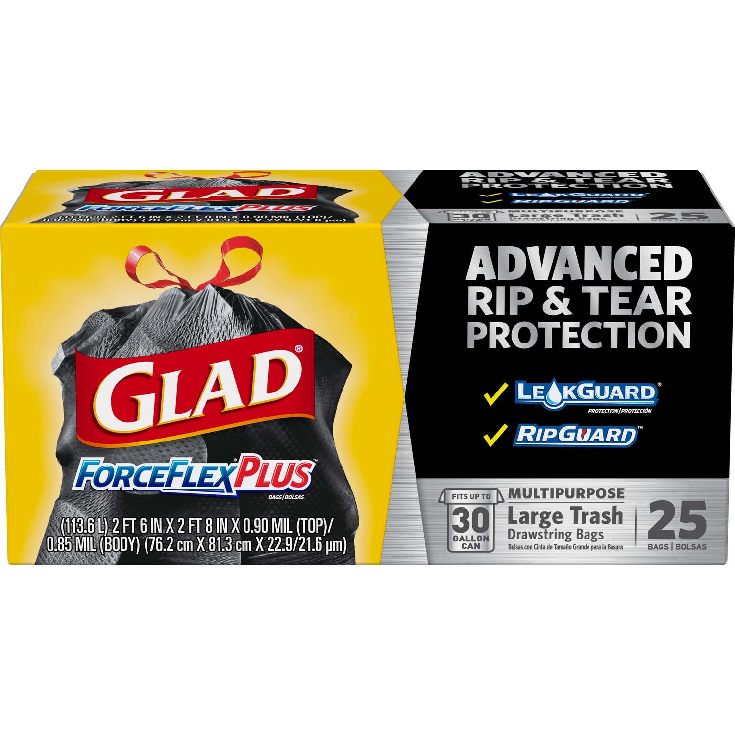 Glad -  ForceFlex Plus 30 gal No Scent Trash Bags Drawstring 25 pk