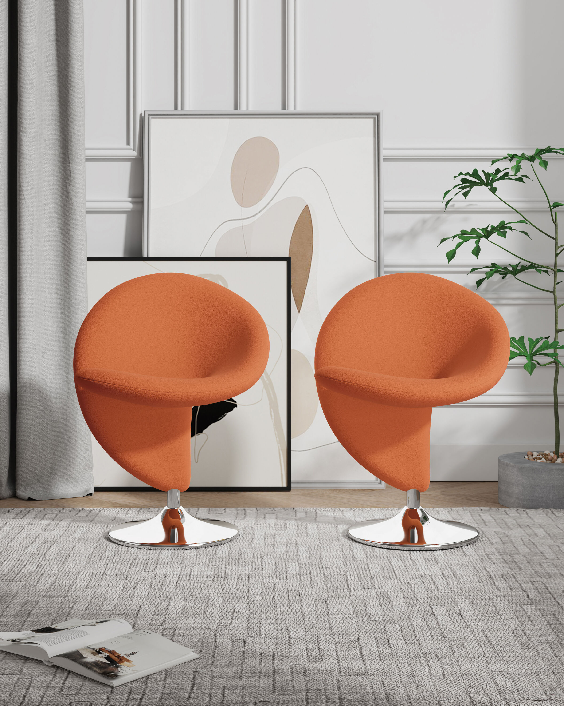 Manhattan Comfort 2-AC040-OR 2 Curl Modern Orange and Polished Chrome Wool Accent Chair