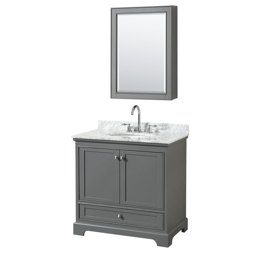Wyndham Collection WCS202036SKGCMUNOMED Deborah 36-in Dark Gray with Polished Chrome Trim Undermount Single sink Bathroom Vanity with White Carrara Marble Natural marble Top (Mirror Included)
