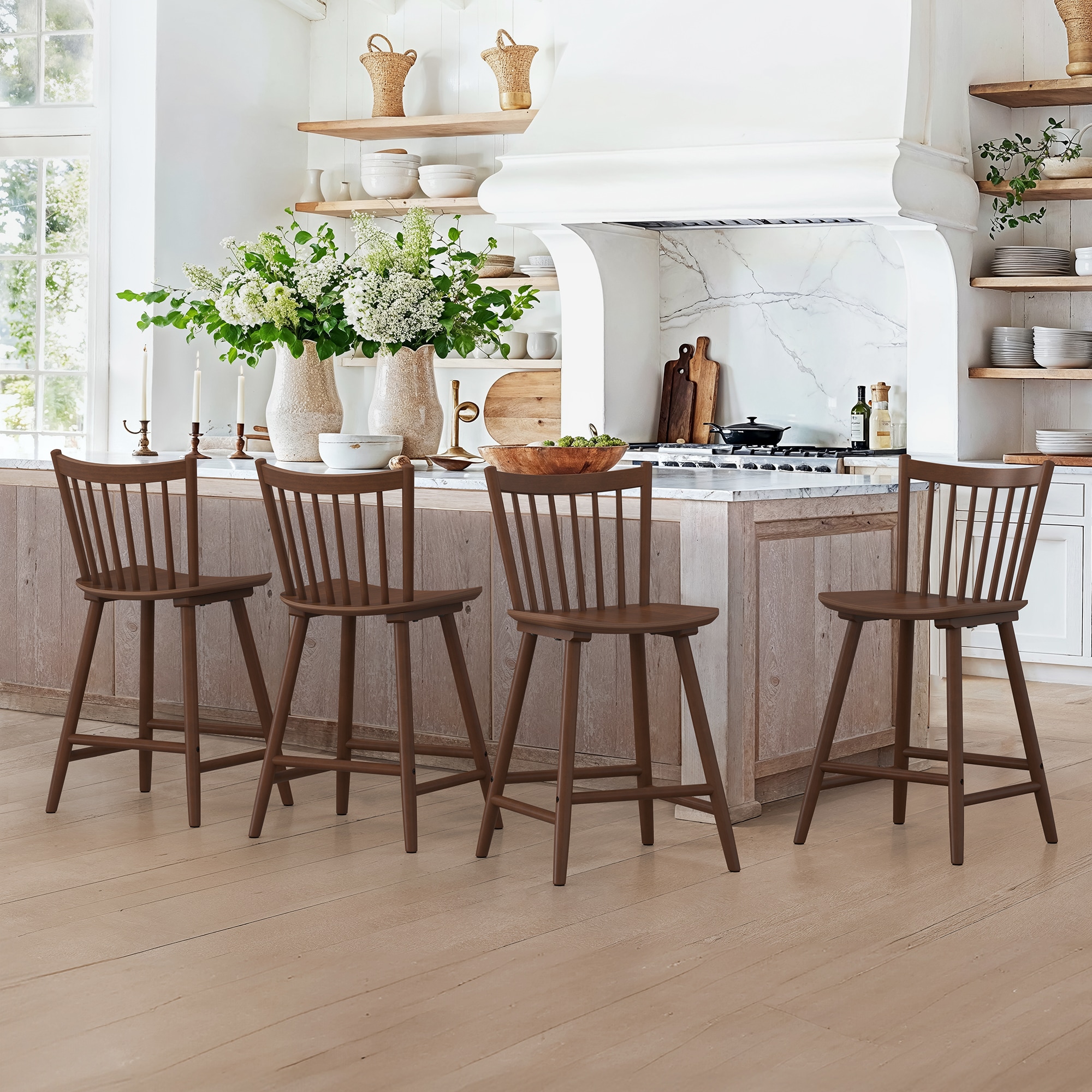 LUE BONA YB-151-03LS Set of 4 Brown 24-in H Counter height (24-in to 27-in) Square Seat Wood Back Bar Stool Back