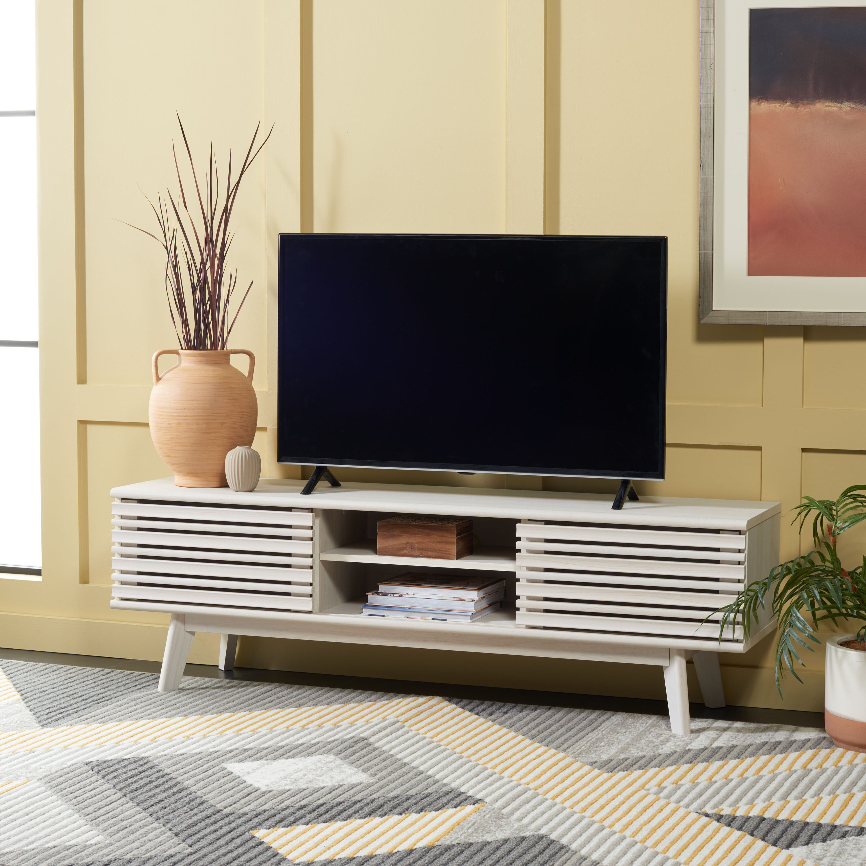 Safavieh MED9601C Esma Bleached White Casual MDF Media Cabinet