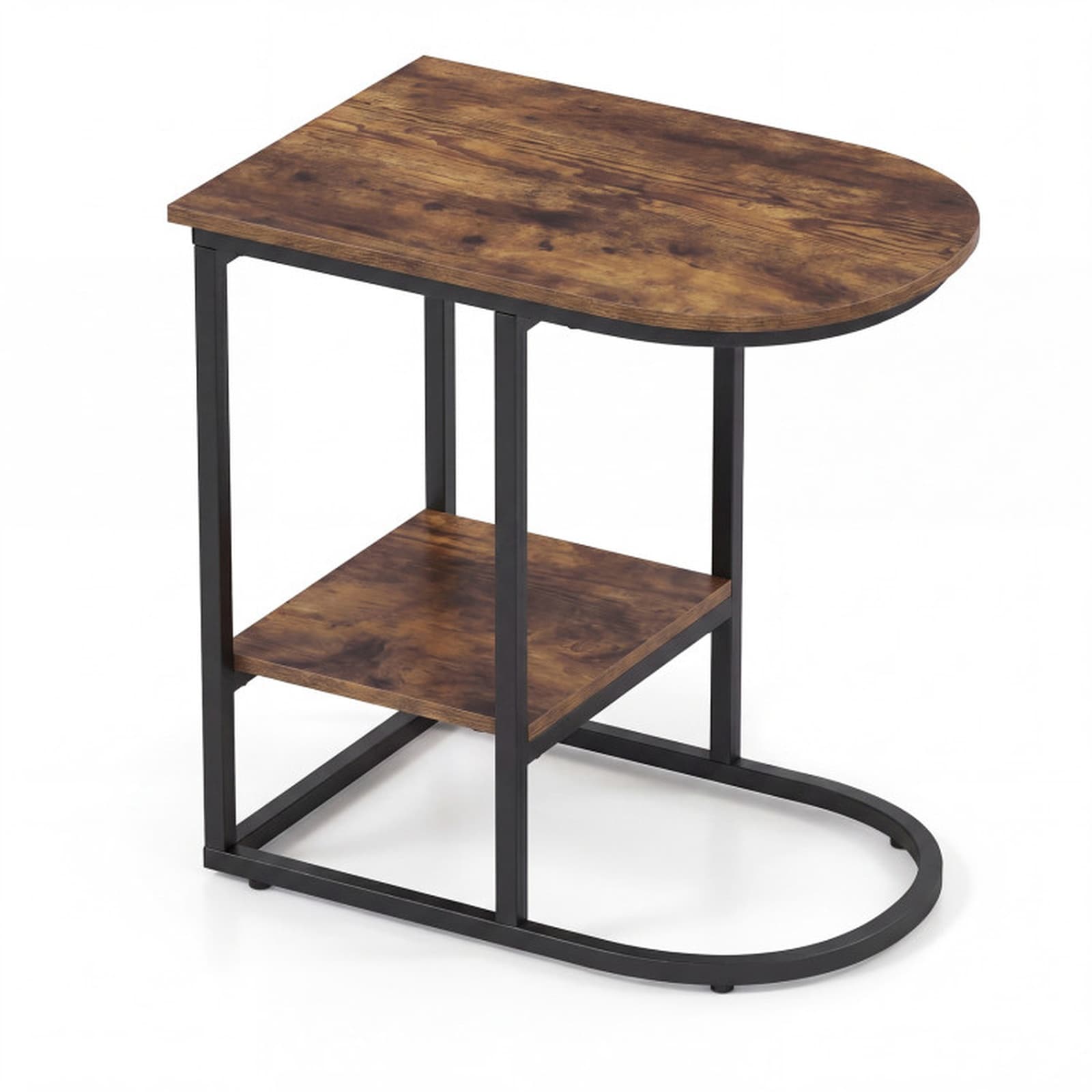 SUGIFT - C-Shaped Sofa Side Table 24-in Height Modern End Table with Faux Marble Tabletop and Sto...