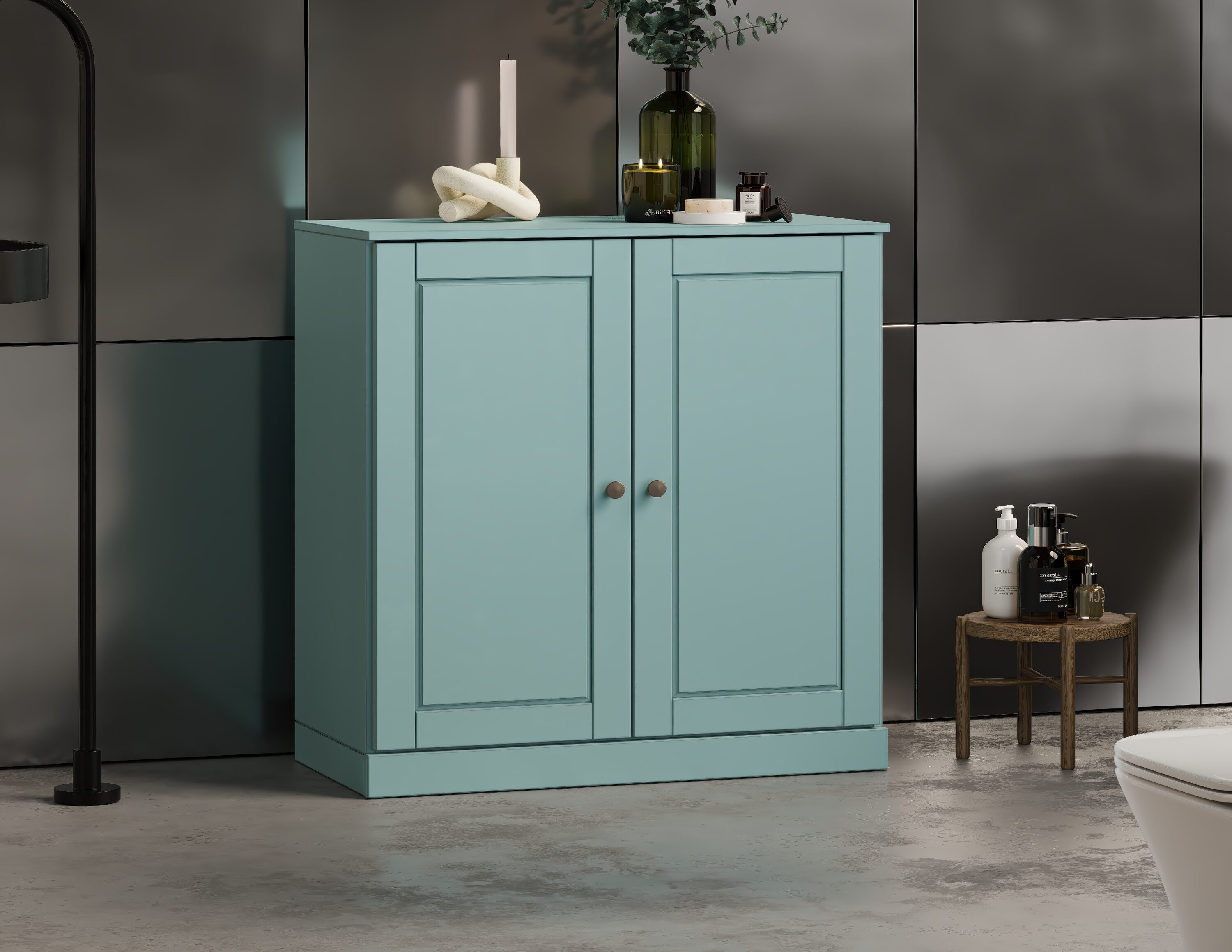 Palace Imports 32-in W Solid Wood Bathroom Linen Storage Cabinet with Raised Panel Doors Adjustable Shelves