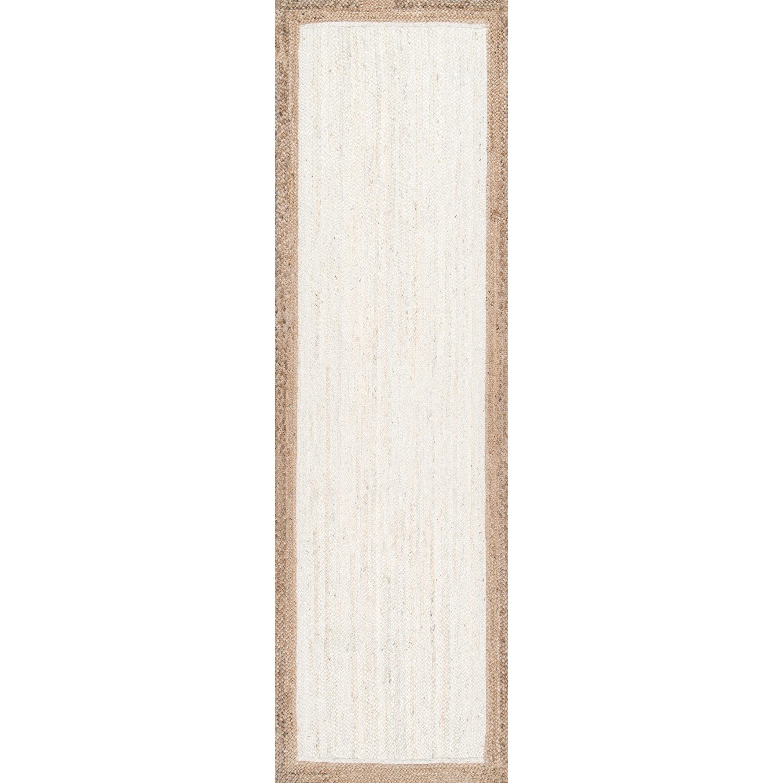 Braided Jute 2'6" x 6' Runner Rug in White, Handmade and Reversible
