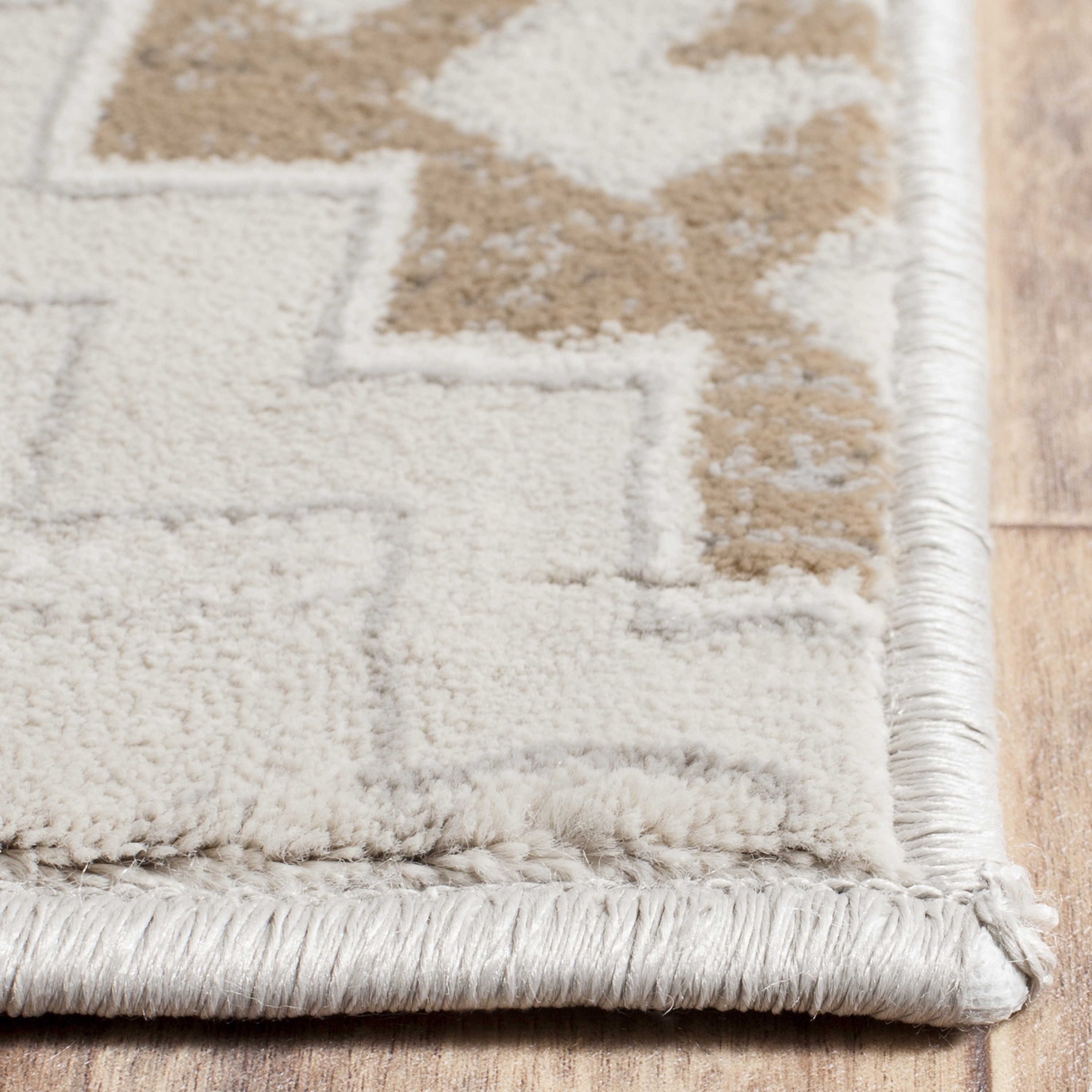 Beige and Cream Rectangular 9' x 12' Reversible Viscose Area Rug