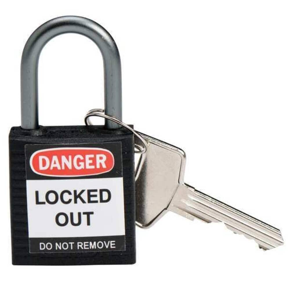 Brady  Lockout Padlock Keyed Different Nylon Black 1 in Shackle Height 1 3/16 in Body Width 6 PK