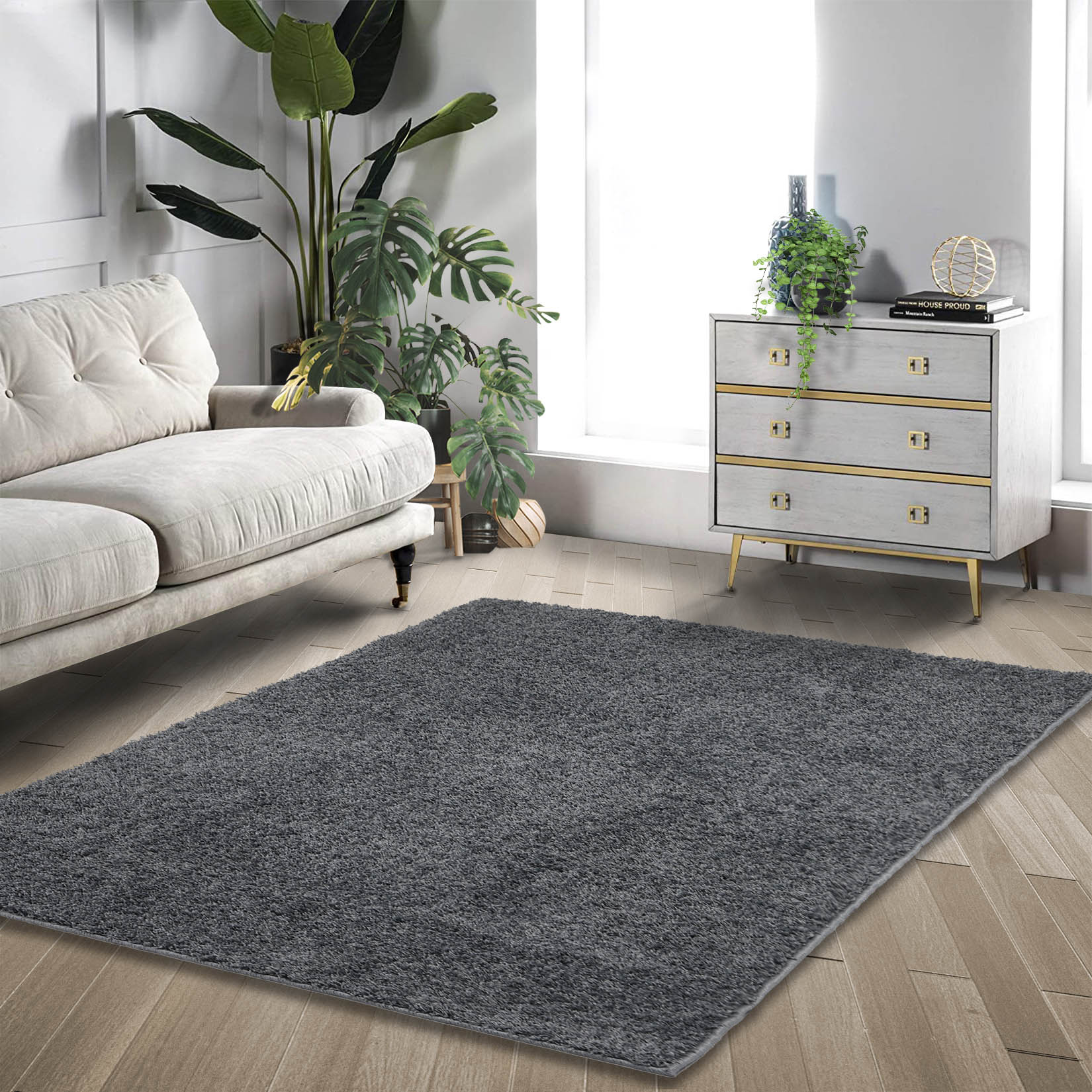Garvee YXY-LO-PHO-0RQYVHDV 5 x 8 (ft) Loomed Polypropylene Dark Gray Rectangular Indoor Solid Mid-Century Modern Machine washable Area rug