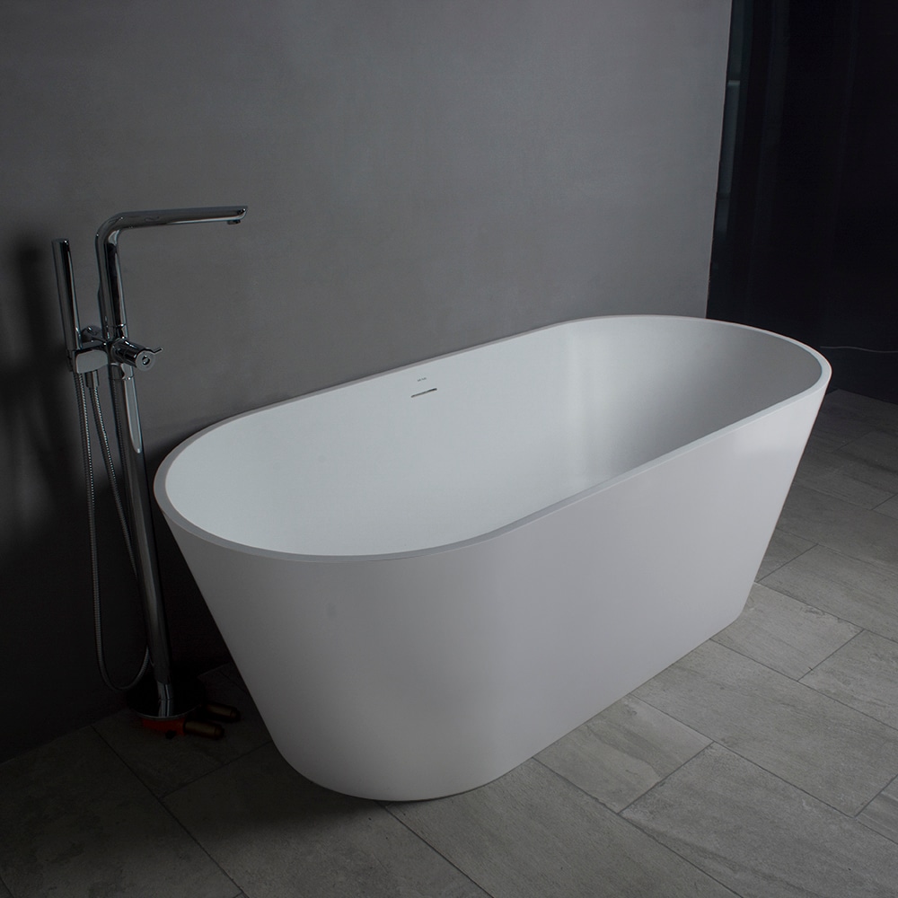 Glossy White 59'' Freestanding Solid Surface Bathtub