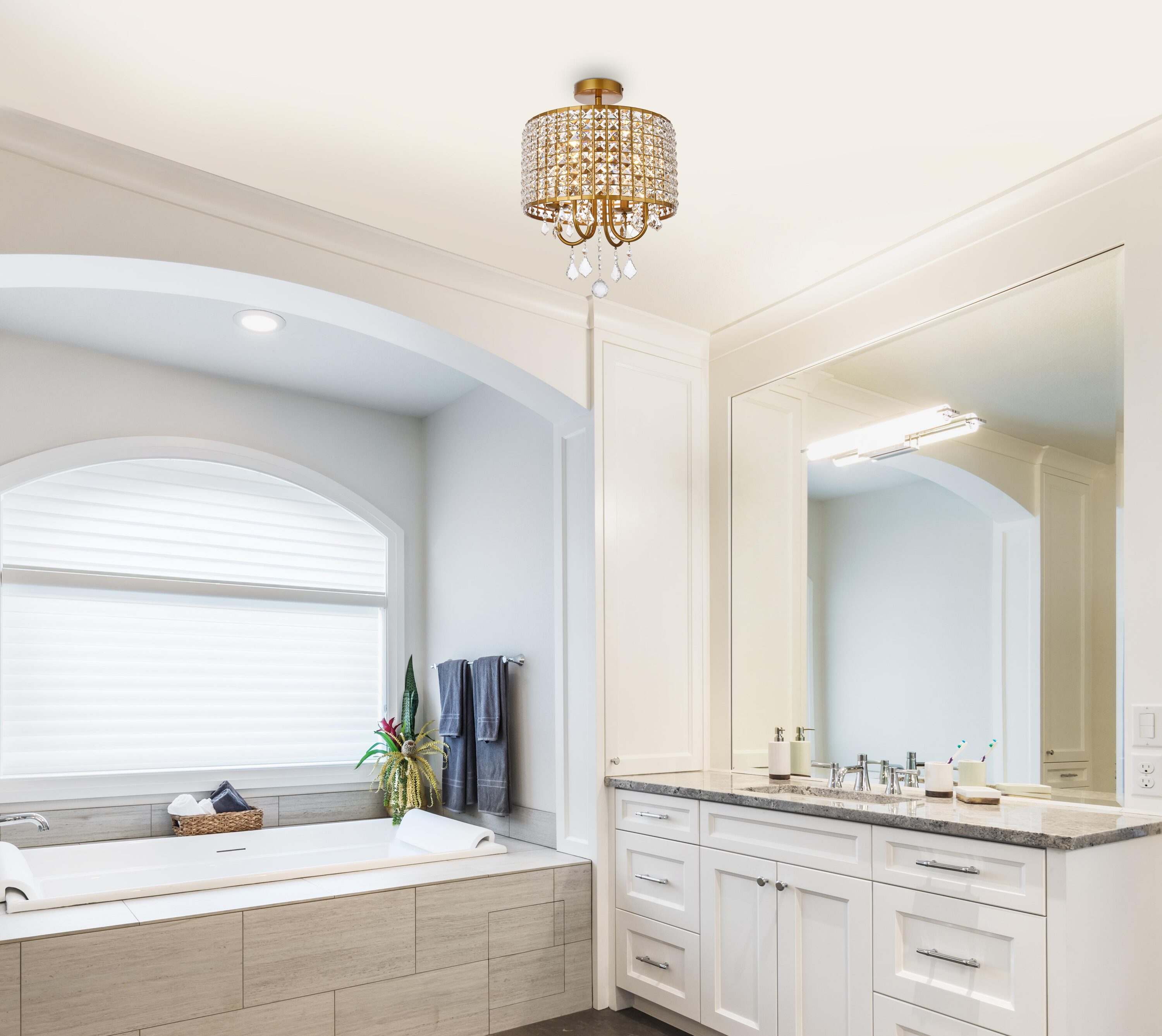 Elise 14" Brass and Crystal Flush Mount Light