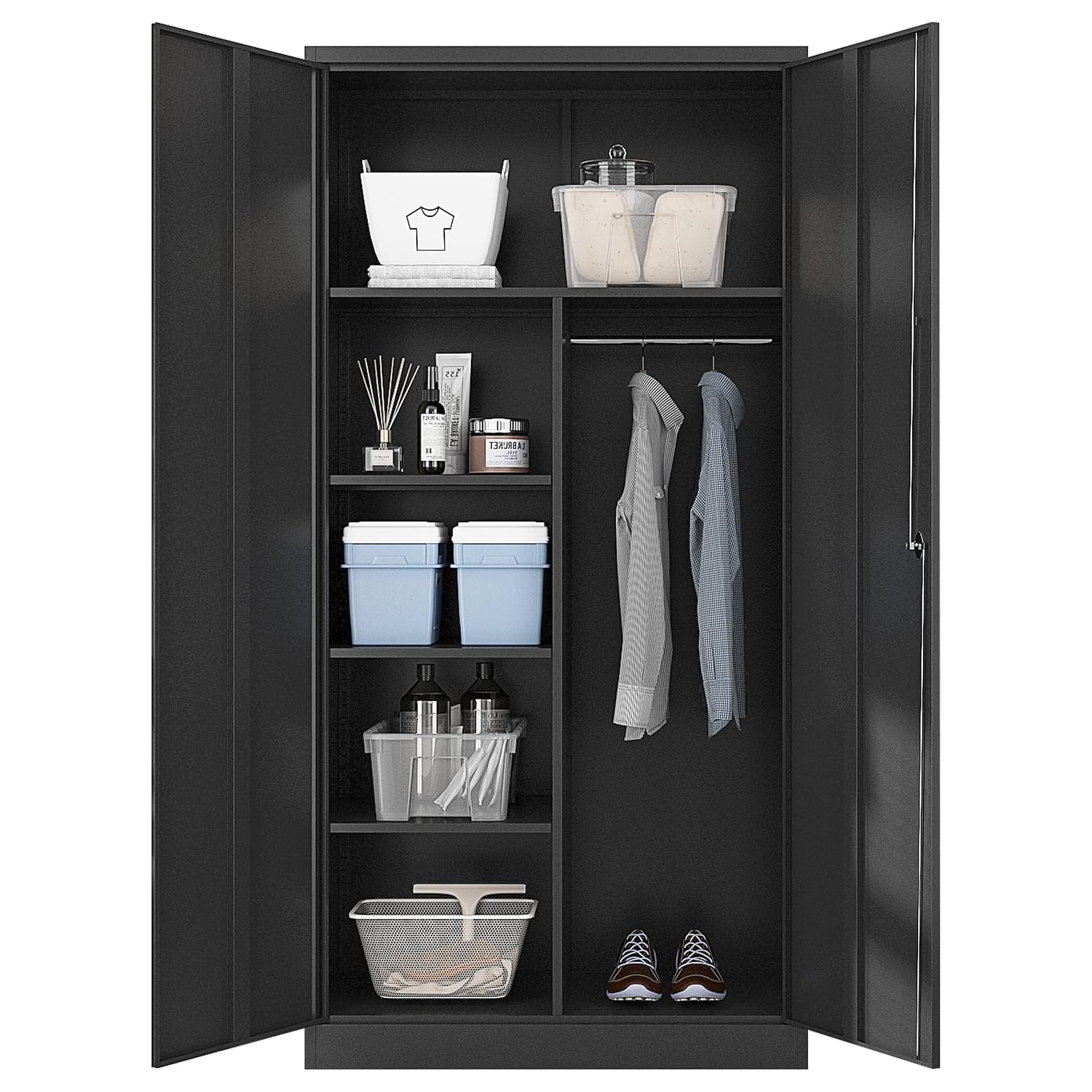 Yizosh 72 in Tall Steel Lockable Wardrobe Storage Cabinet with Hanging Rod and 3 Adjustable Shelves for Bedroom Laundry Room Garage #Y1-B0CH8TVY1R