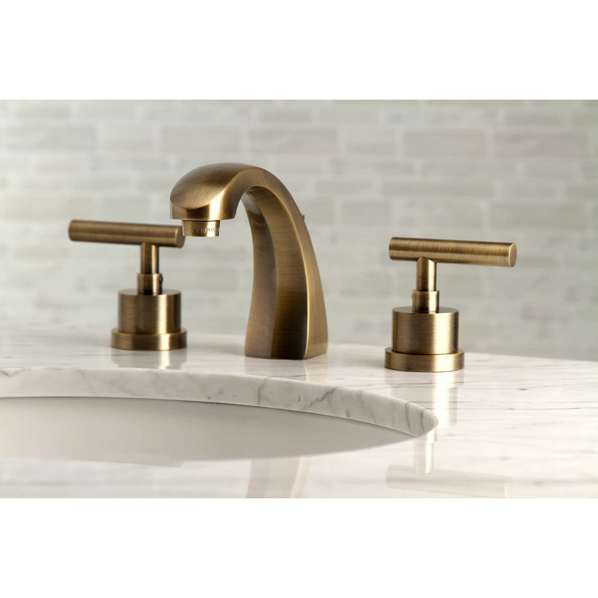 Kingston Brass WLKS4983CML Manhattan Antique brass Widespread 2-handle Mid-arc Residential Handle Bathroom Sink Faucet with Drain