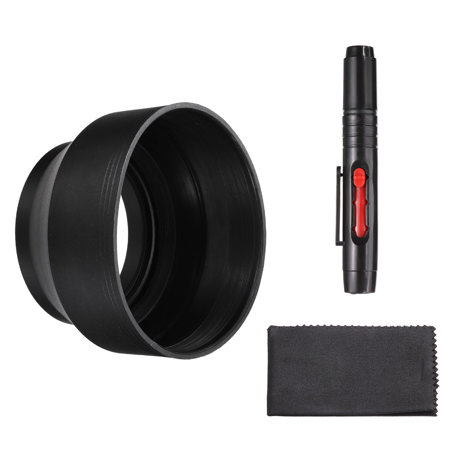 PATIKIL 52mm Rubber Camera Lens Hood Collapsible in 3 Steps Black Universal Sun Shade Shield with Fiber Cleaning Cloth Cleaning Pen