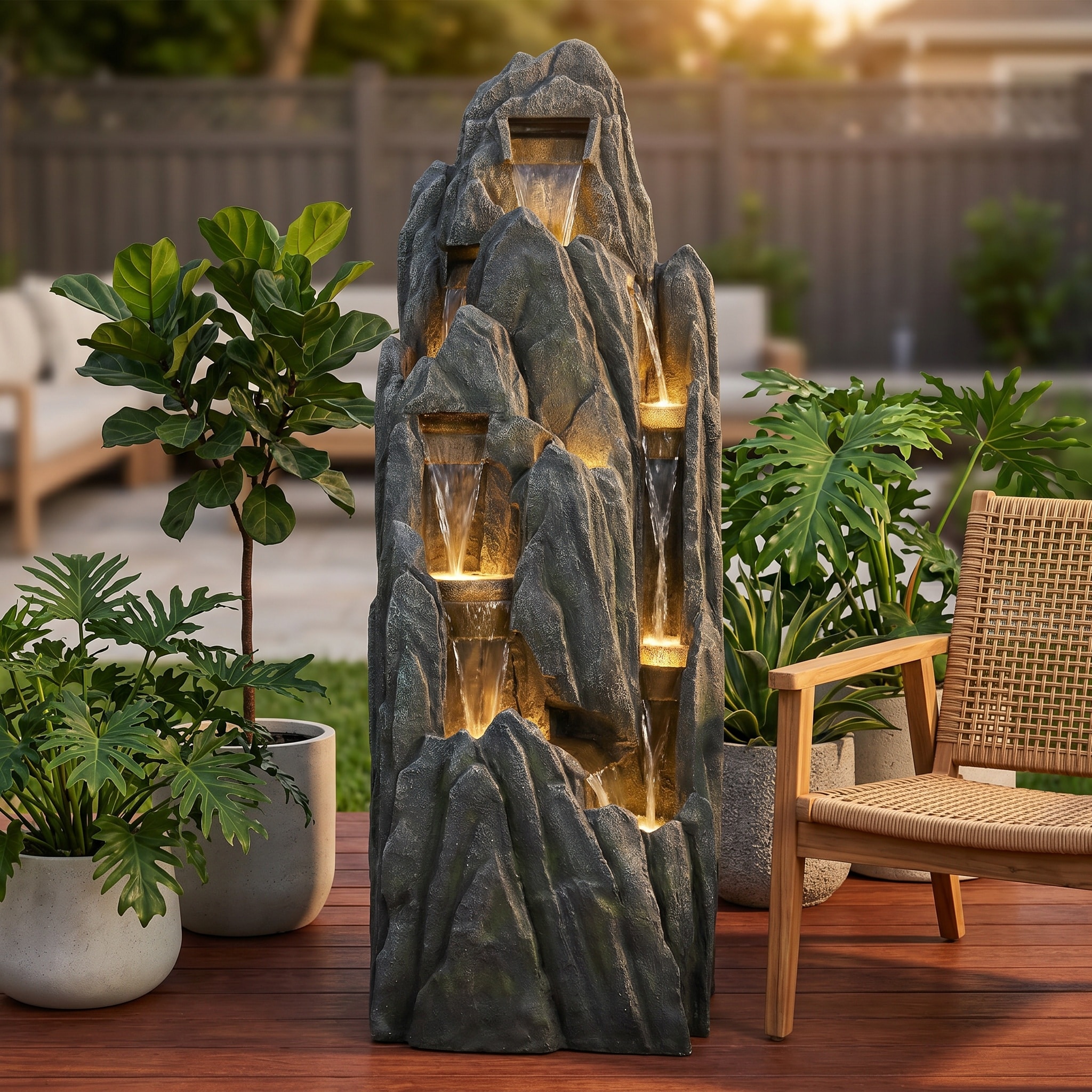 Large Yard Rocks Watnature 51 Inch Tall Resin Mountain Rock Water Fountain with LED ...