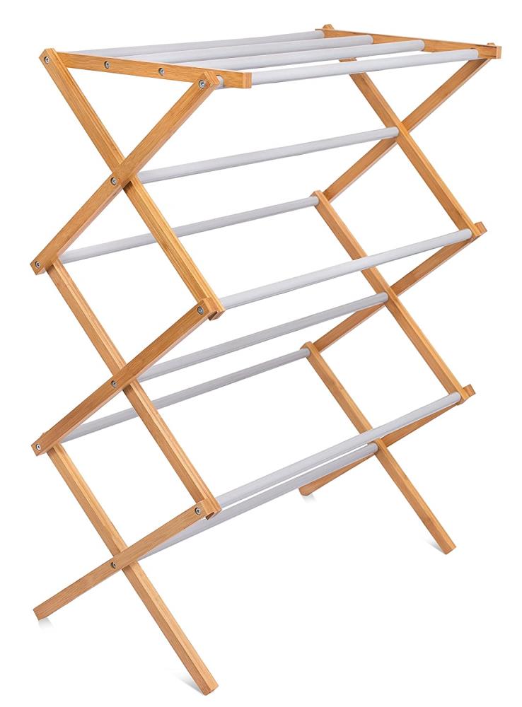 Home it USA Bamboo 3-Tier Freestanding Wood Drying Rack - Natural Brown,  Indoor Clothes Drying Stand, Space-Saving, 14-1/2-in x 29-1/2-in x 41-3/4  in the Clotheslines & Drying Racks department at