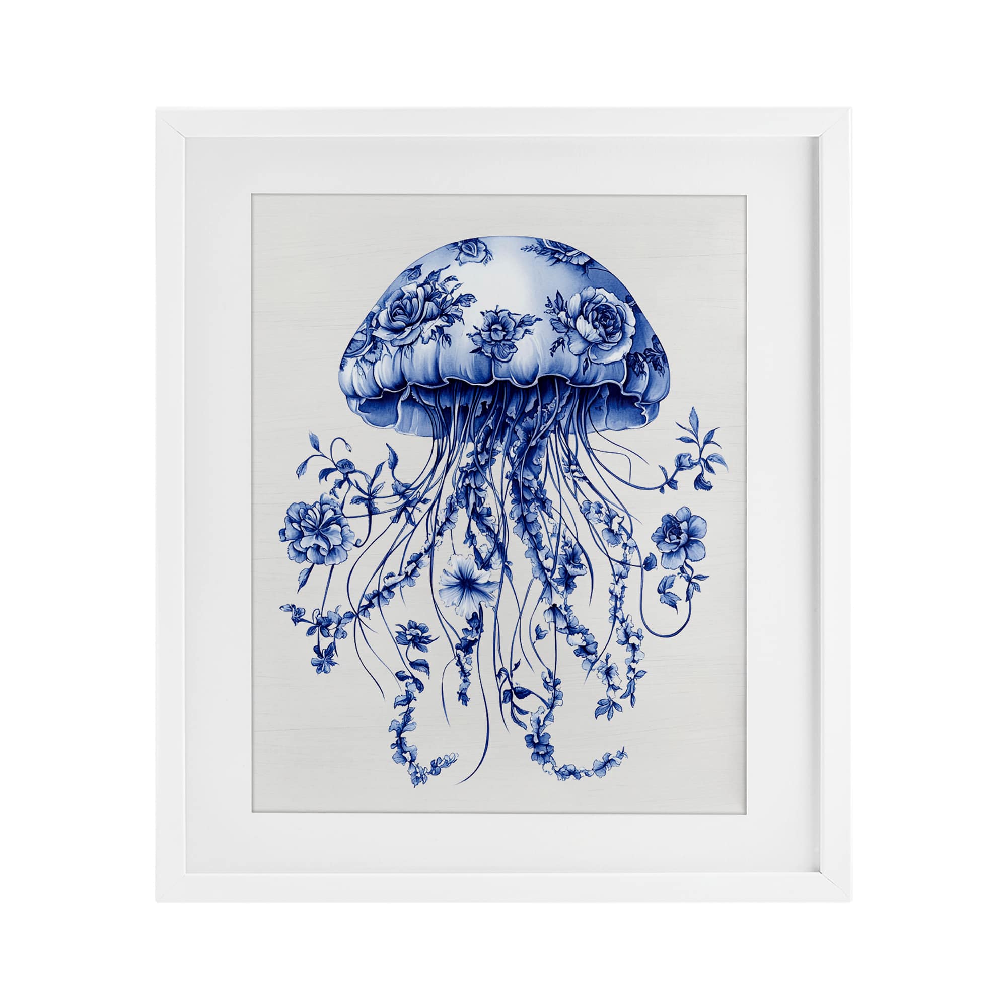 Stupell Industries - Funky Vintage Toile Jellyfish White Framed Print Under Glass 17 x 21