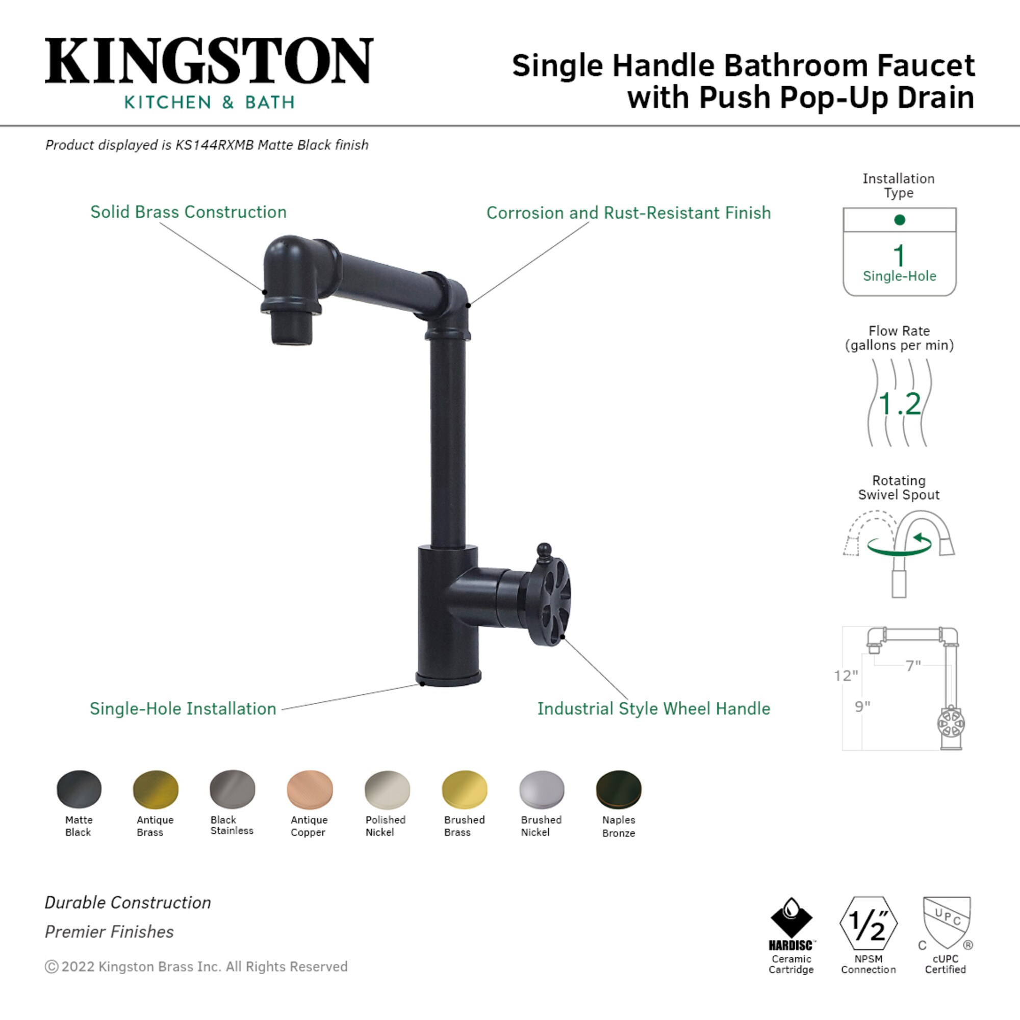 Kingston Brass WLKS144RXMB Lavatory-Faucets - View #2