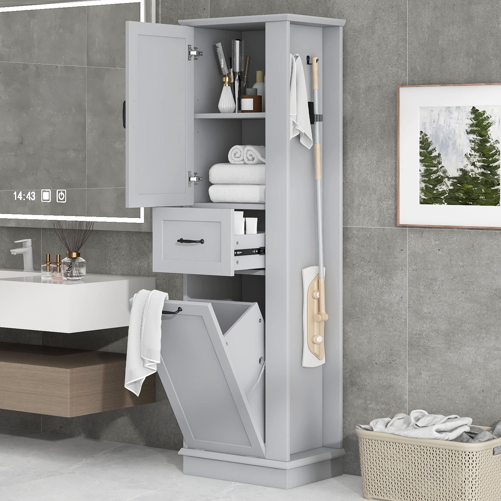 Dexmalle Modern Tall Storage Cabinet With Adjustable Shelves Gray #N725P281477E