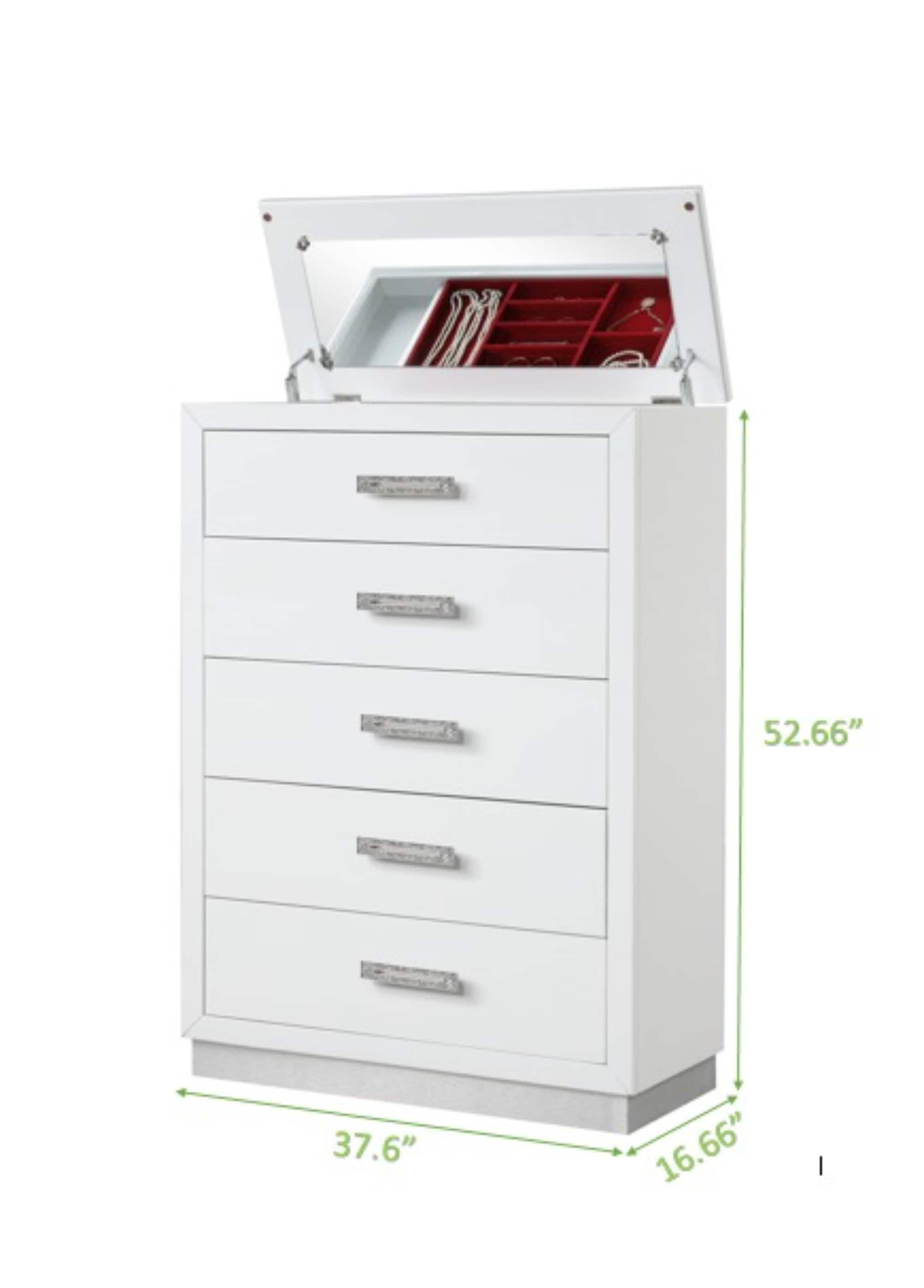 Milky White Queen 5-Piece LED Bedroom Set with Upholstery