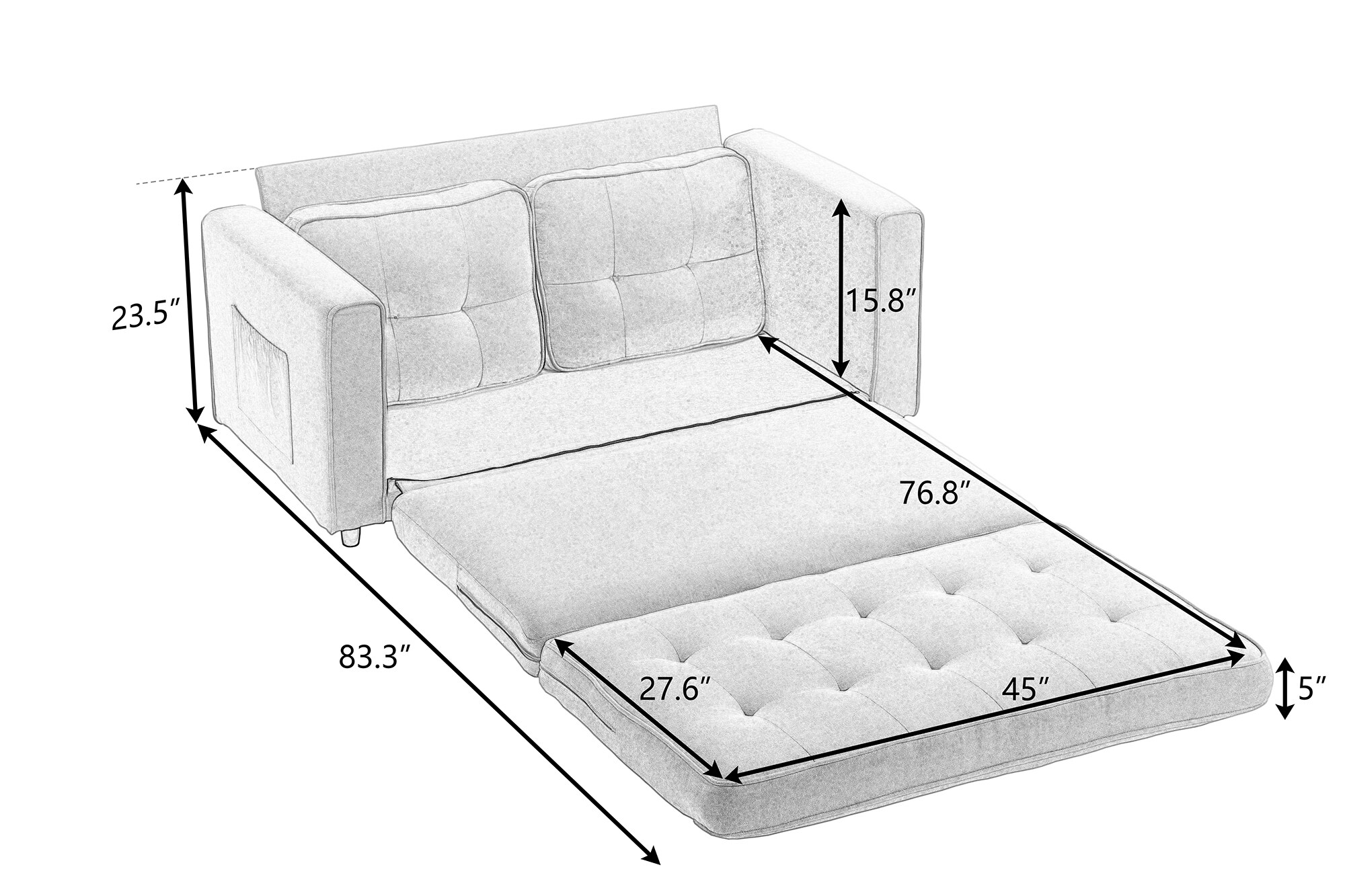 Sofa bed dimensions diagram