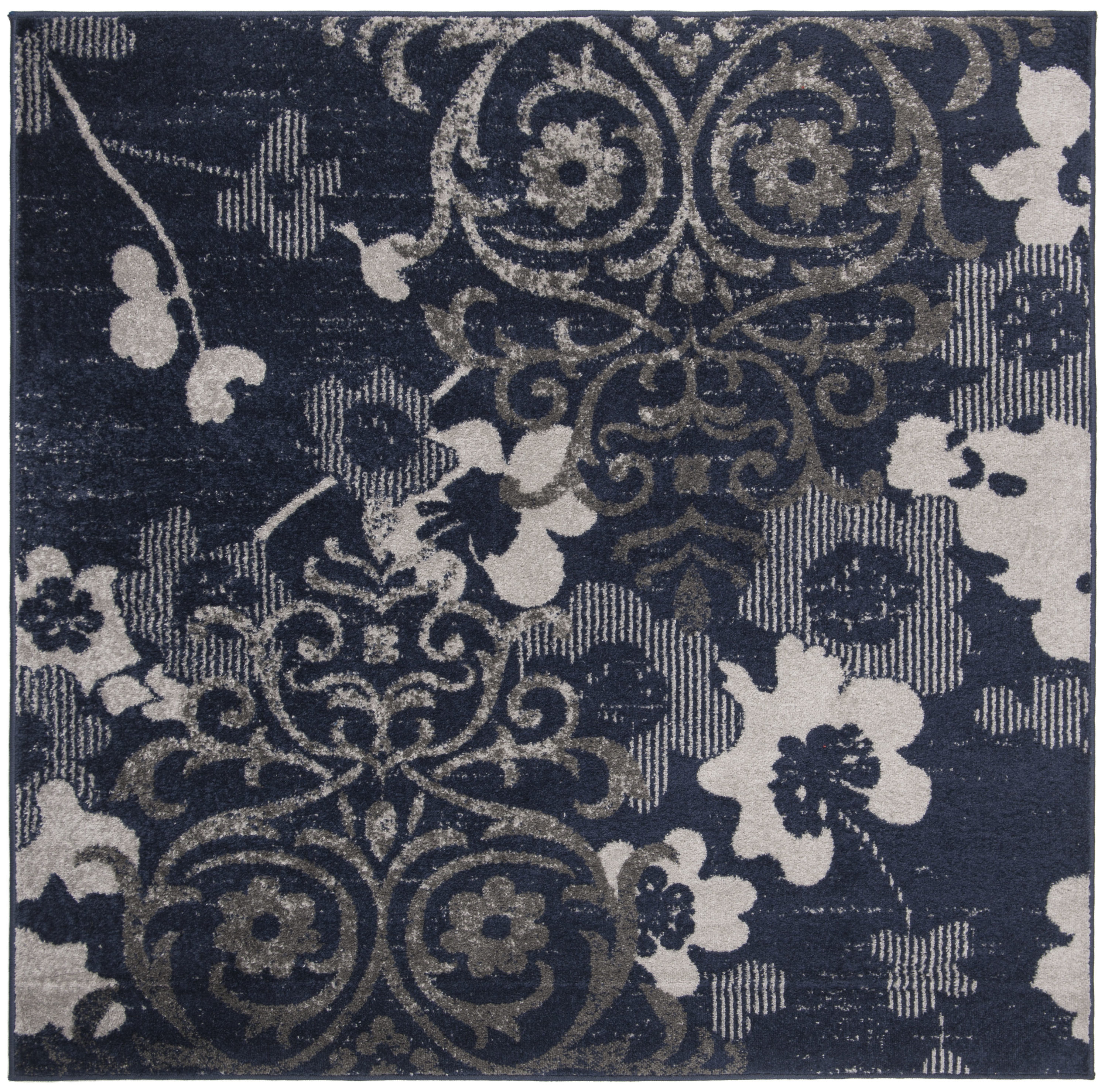 Safavieh ADR114N-8SQ Adirondack Serene 8 x 8 (ft) Loomed Polypropylene Navy/Silver Square Indoor Abstract Lodge Area rug