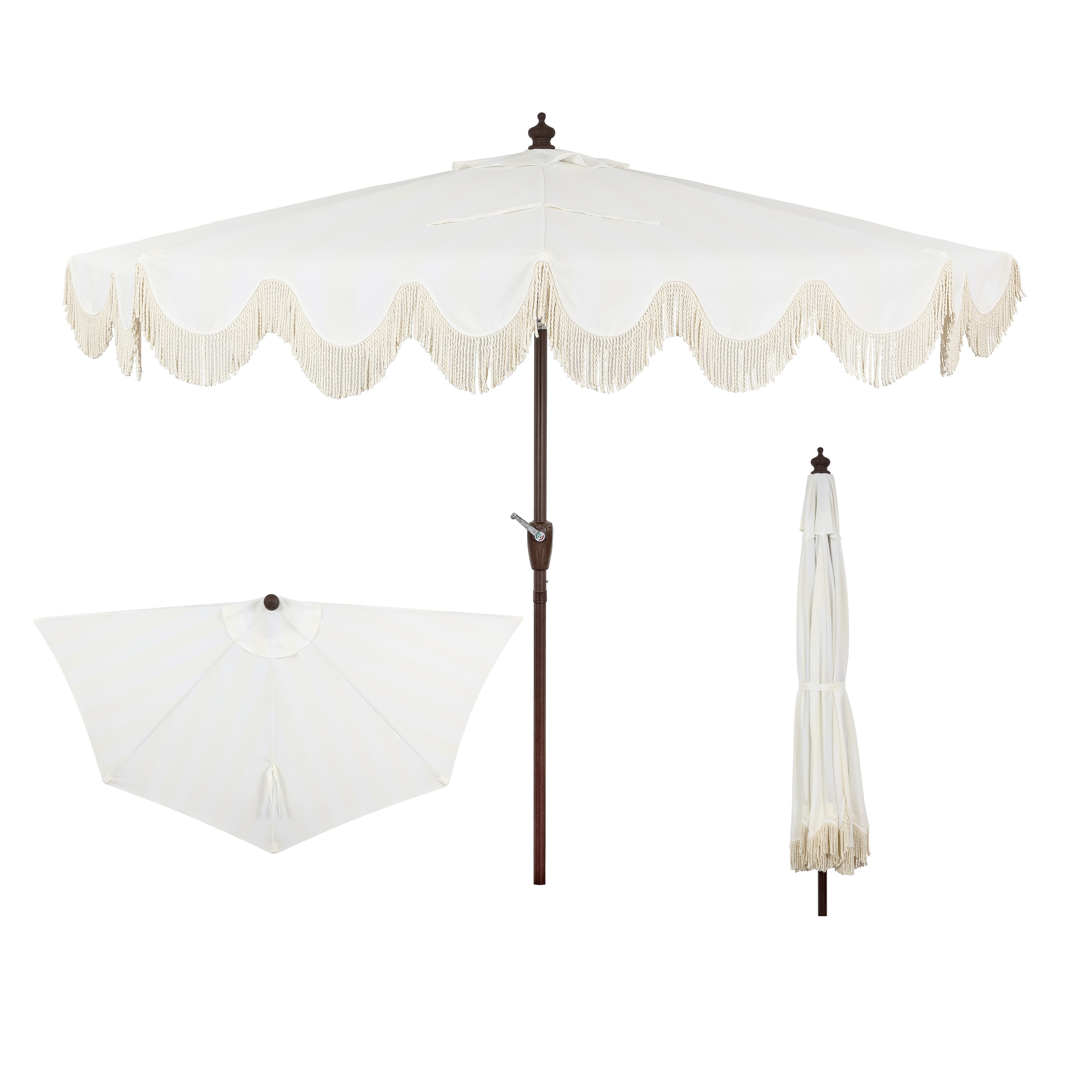 JONATHAN  Y UMB1201D 9-ft Aluminum Cream Crank Half-round Patio Umbrella