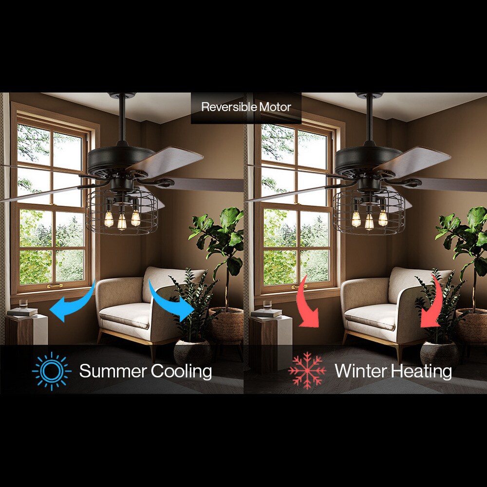 JONATHAN Y Asher Industrial Metal/Wood 52-in Forged Black with Walnut/Red walnut Blades Ceiling Fan With Light - Remote Included ( 5 -Blade )