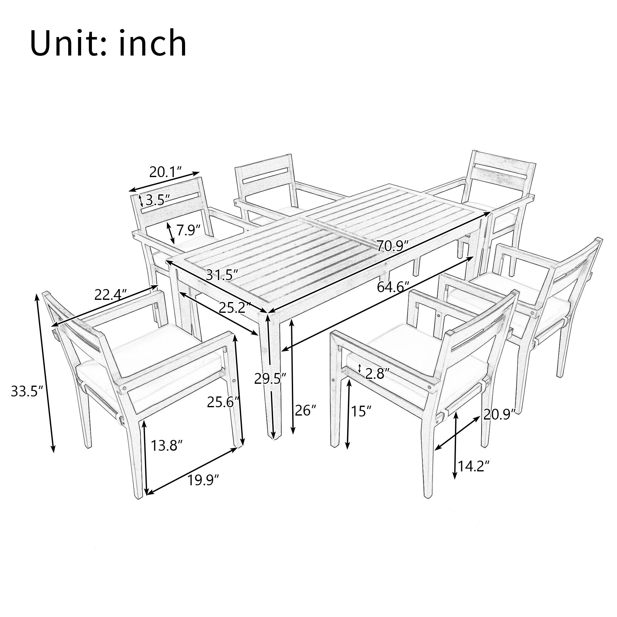 Bayfeve 6person Outdoor Patio Dining Set 7Piece Gray Patio Dining Set