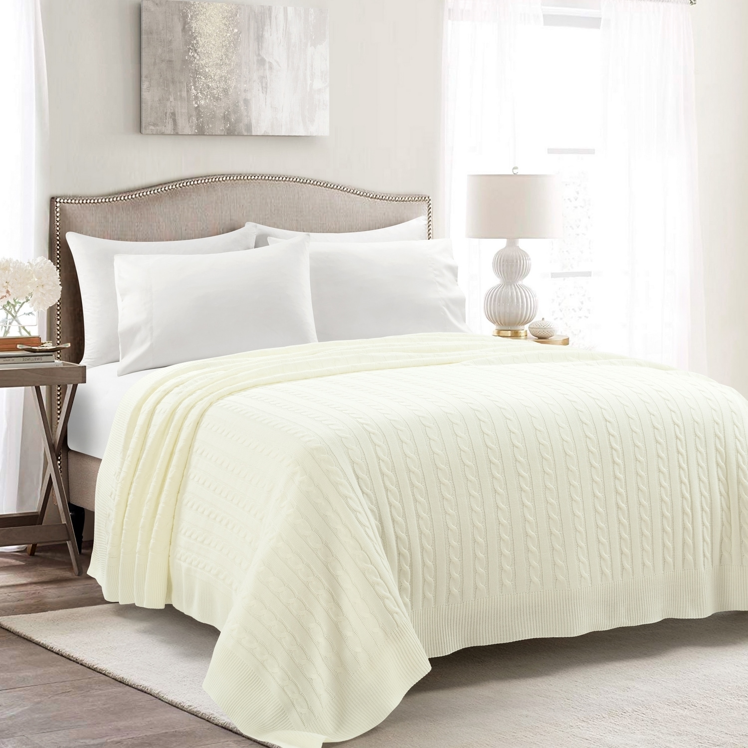 Lush Decor 21T011033 Ivory Solid Full/Queen Quilt Microfiber
