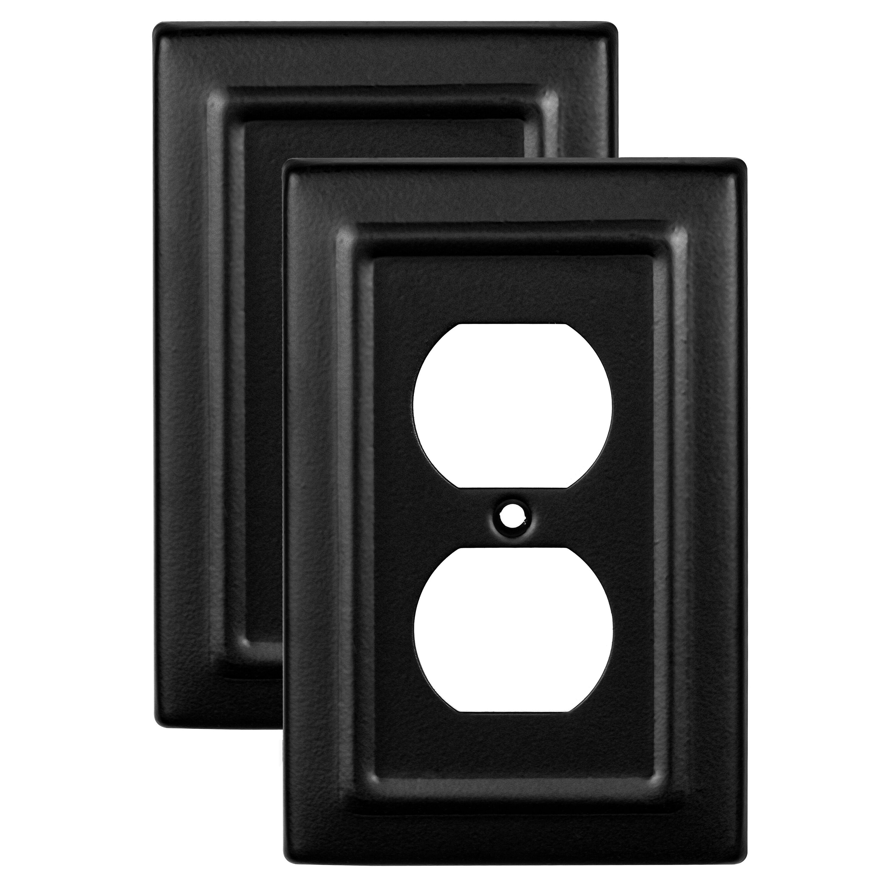 Monarch Abode 19162 Architectural 1 -Gang Standard Size Matte Black Metal Indoor Duplex Wall Plate 2 -Pack