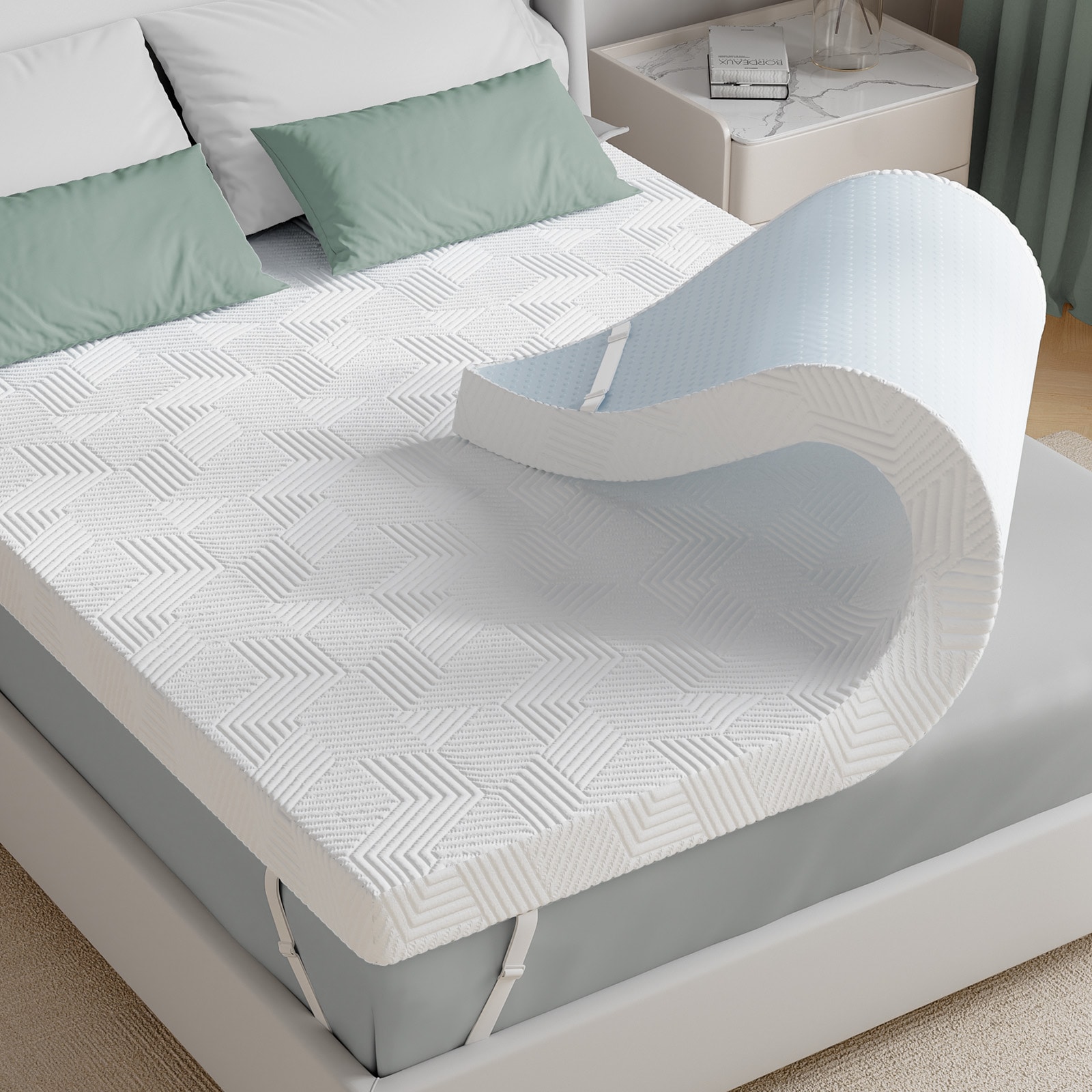 JEAREY JE-SDJH4-WH-Q Gel Memory Foam 16-in D Polyester King Hypoallergenic Mattress topper