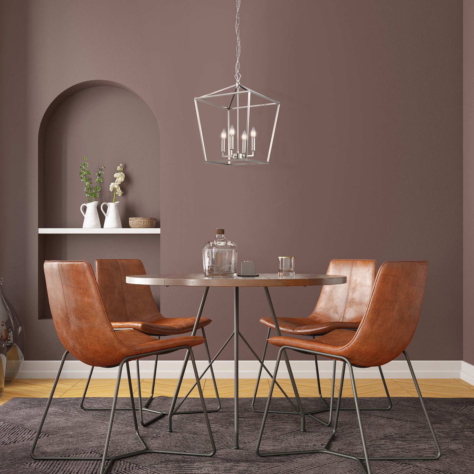 Brushed Nickel 4-Light Lantern Pendant Chandelier 16 in